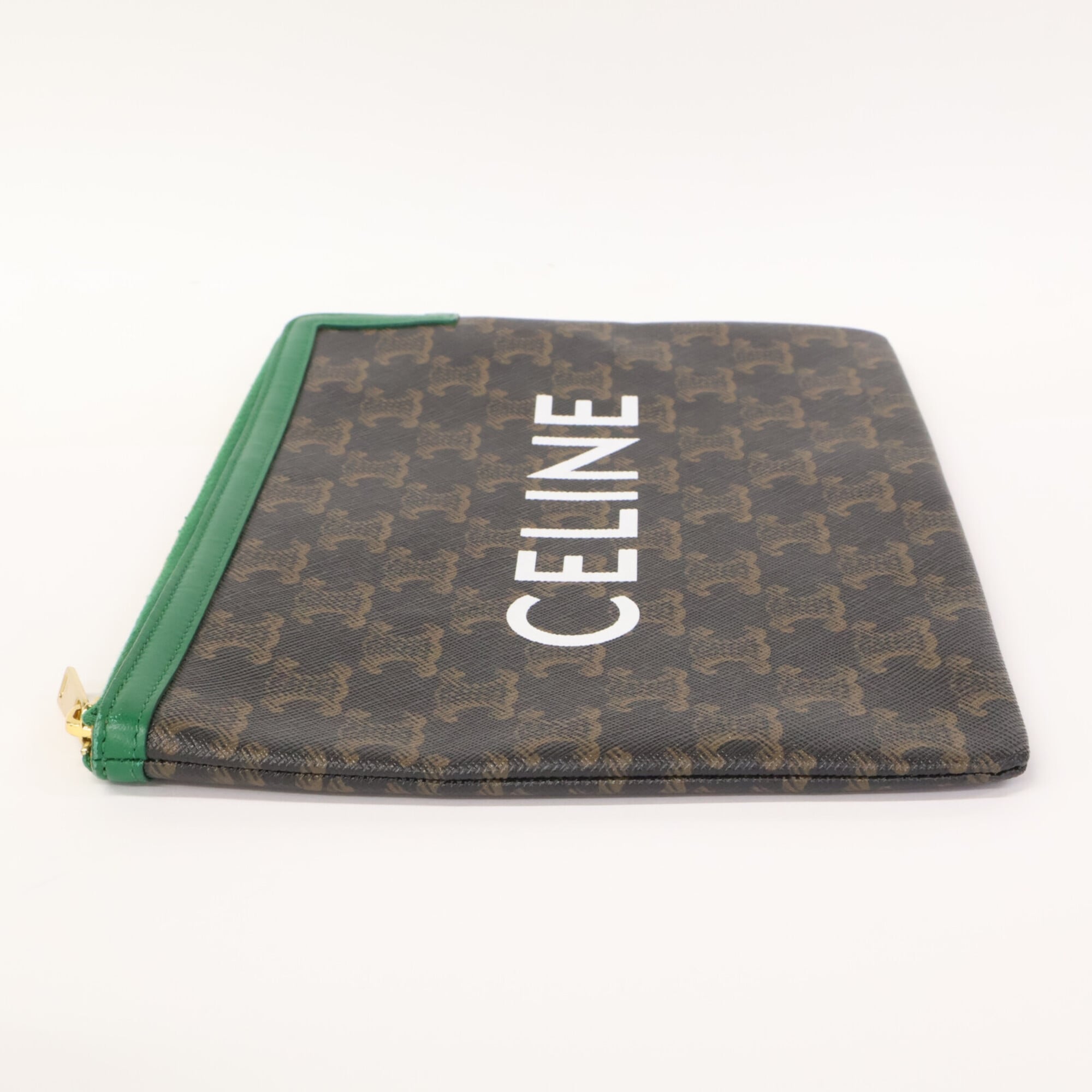 Celine Black Brown Green Coated Canvas Clutch Bag (Pre-Owned)