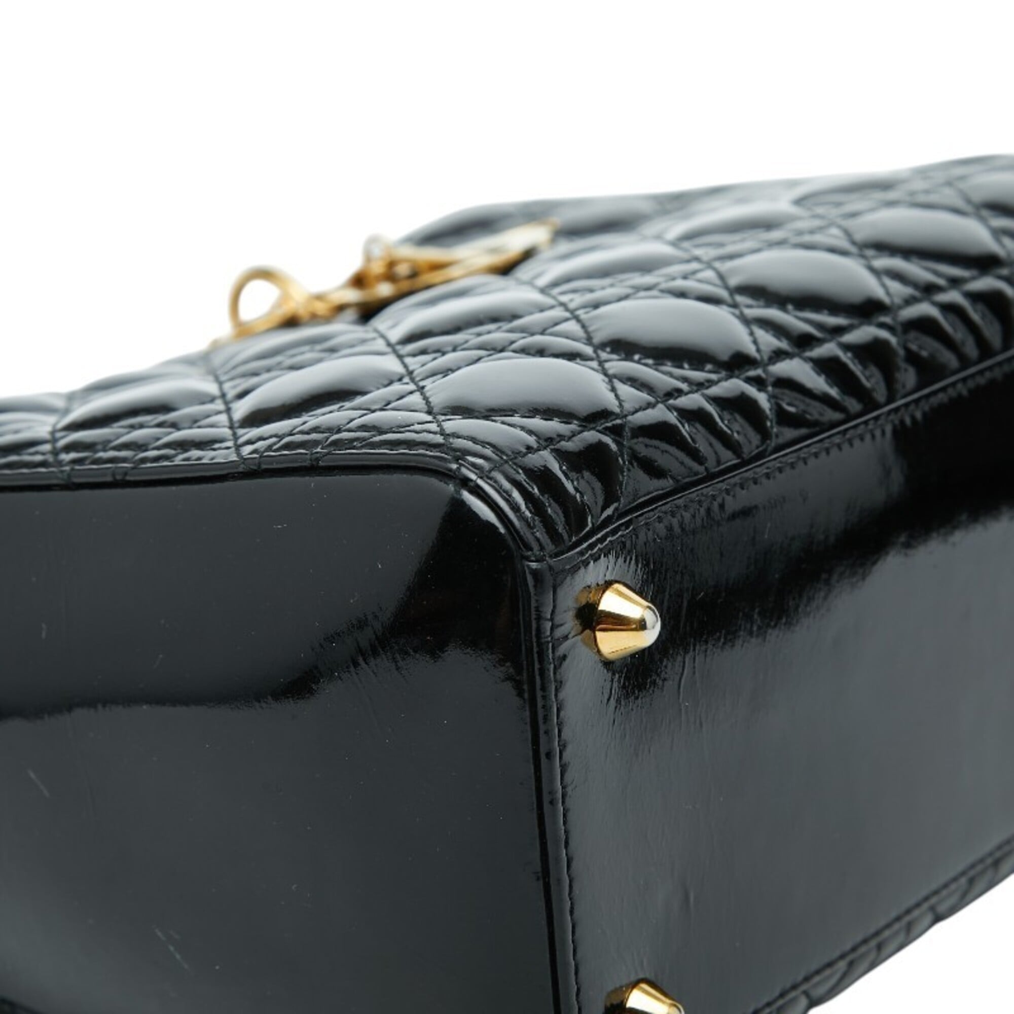 Christian Dior Lady Dior Black Patent Leather Handbag Shoulder Bag (Pre-Owned)