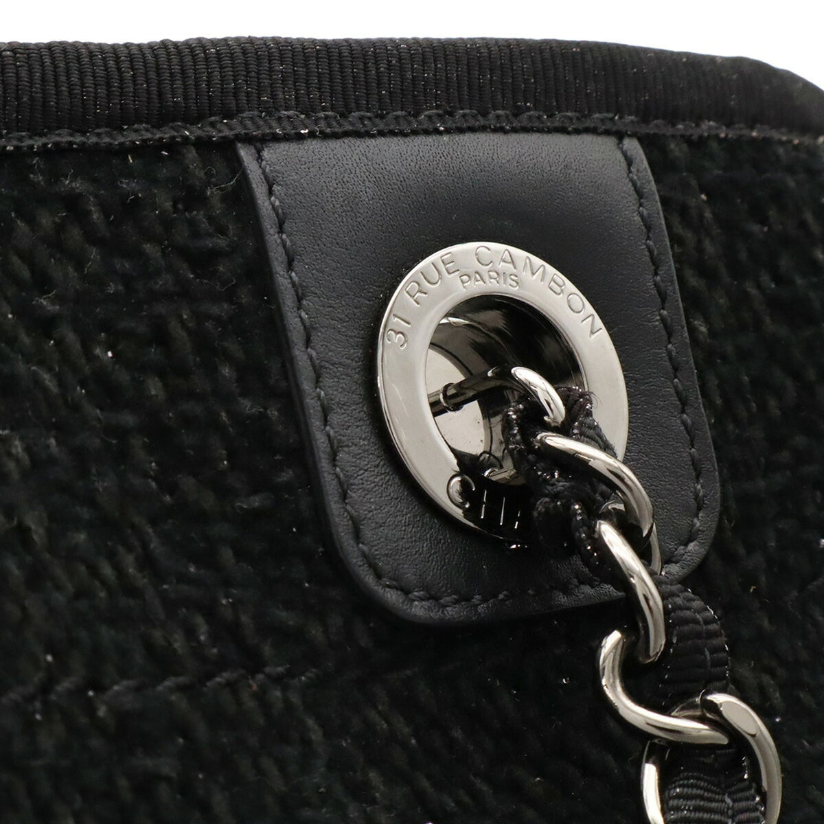 Chanel Black Gray Cotton Leather Shoulder Bag Tote Bag (Pre-Owned)
