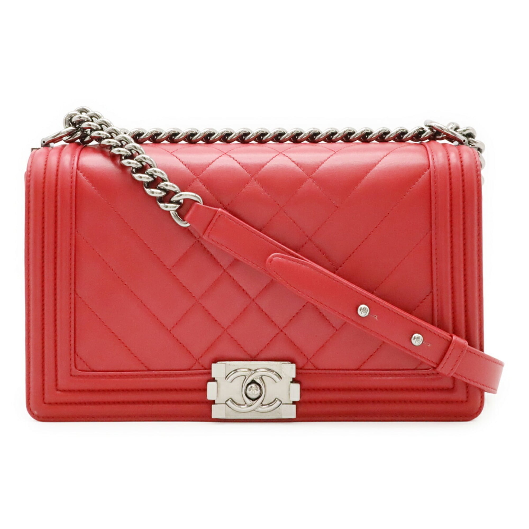 Chanel Red Color Leather Shoulder Bag (Pre-Owned)
