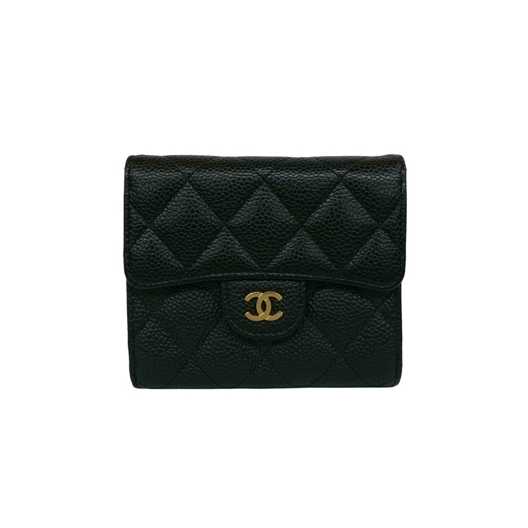 Chanel Black Grained Calfskin Wallet (Tri-Fold) (Pre-Owned)