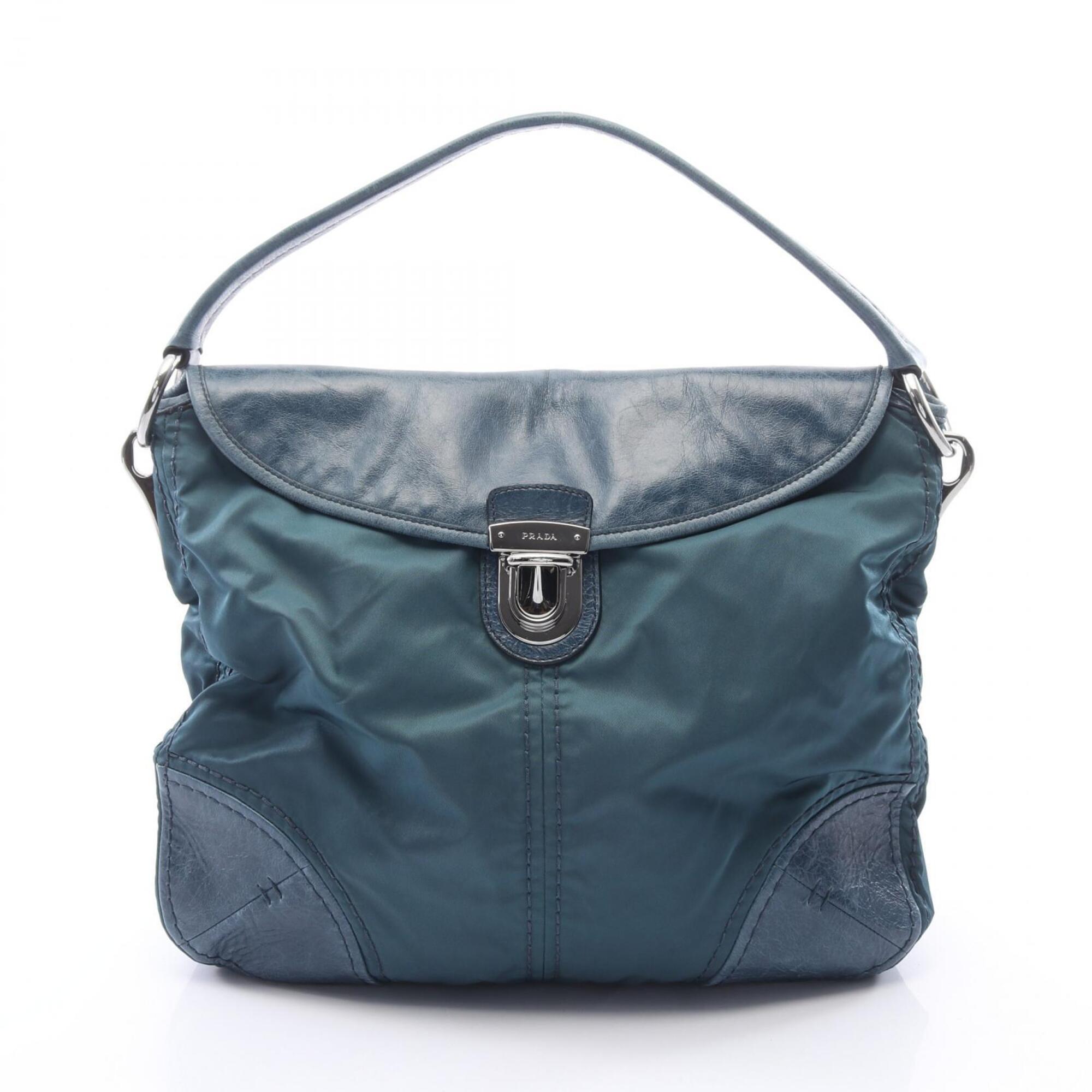 Prada Green Nylon Leather Handbag Shoulder Bag (Pre-Owned)