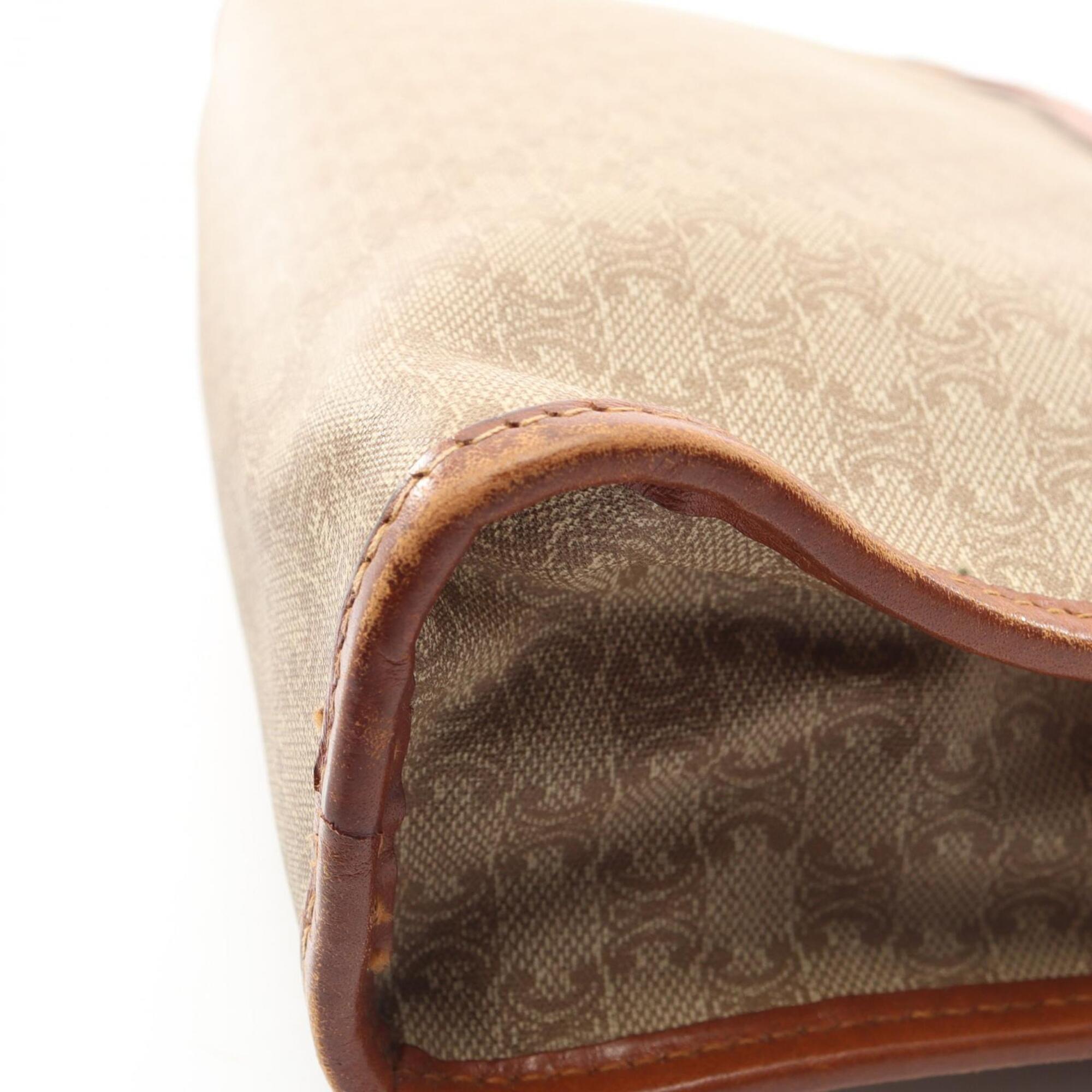 Celine Beige Brown Coated Canvas Leather Clutch Bag Handbag (Pre-Owned)
