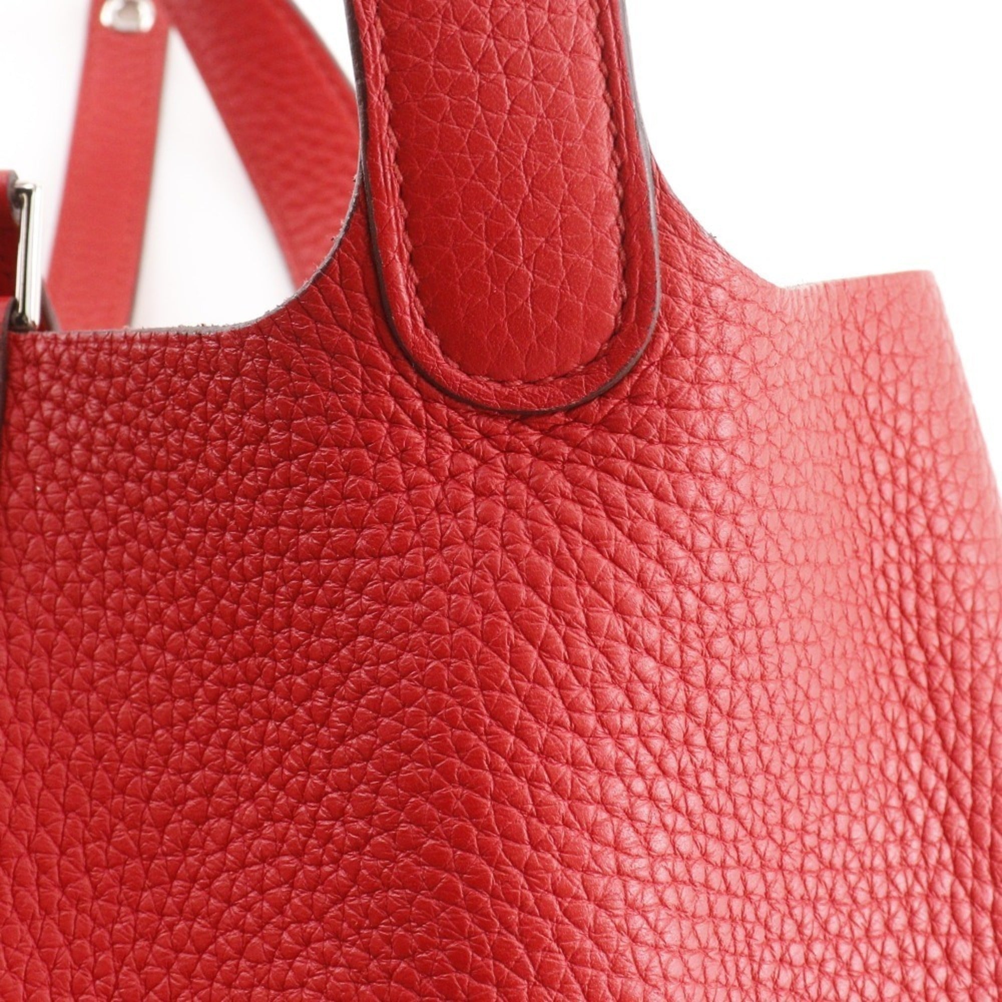 Hermes Picotin Red Color Taurillon Clemence Leather Handbag (Pre-Owned)