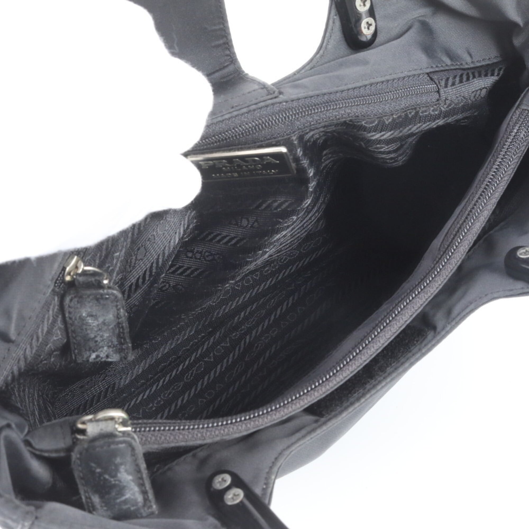 Prada Black Nylon Leather Handbag Tote Bag (Pre-Owned)