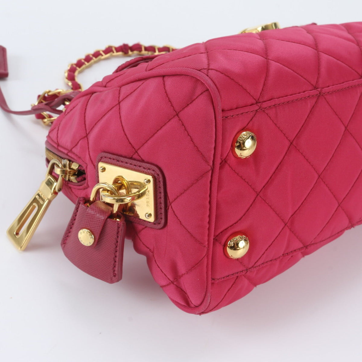Prada Pink Leather Nylon Handbag Shoulder Bag Tote Bag (Pre-Owned)