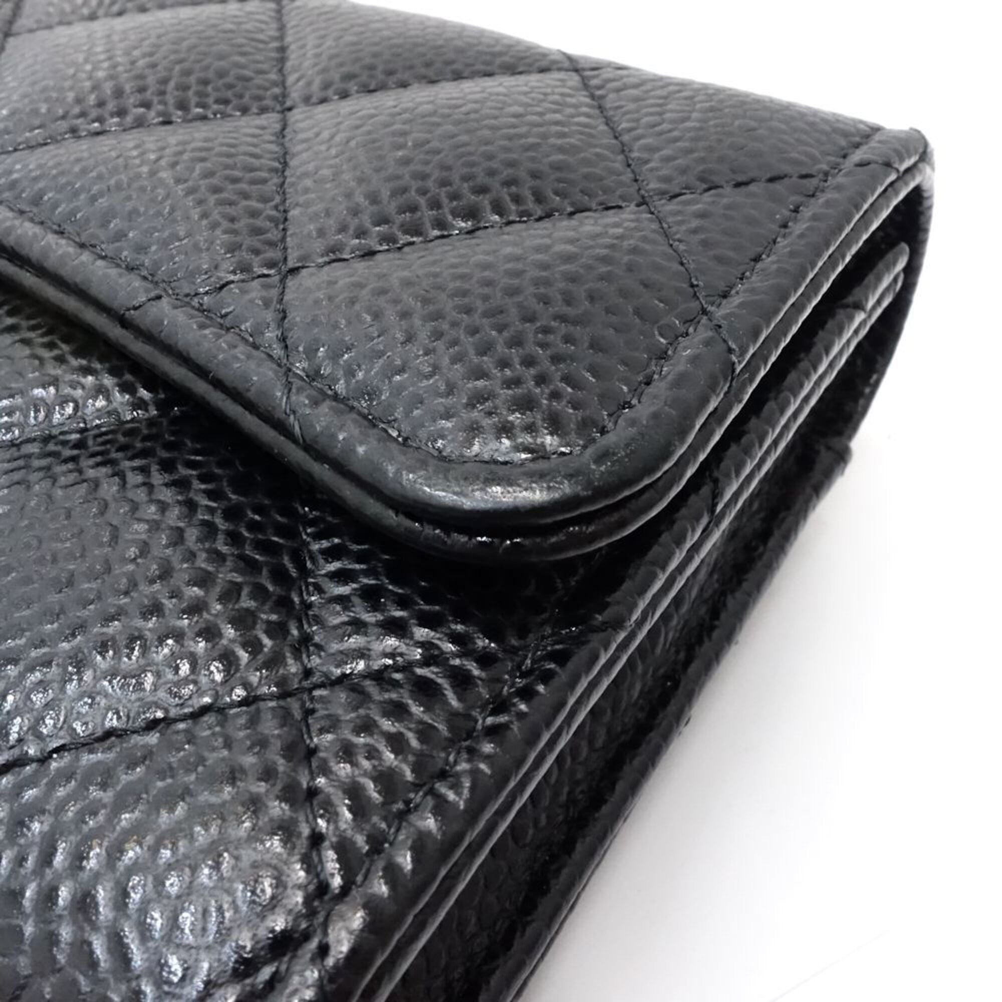 Chanel Black Grained Calfskin Long Wallet (Bi-Fold) (Pre-Owned)