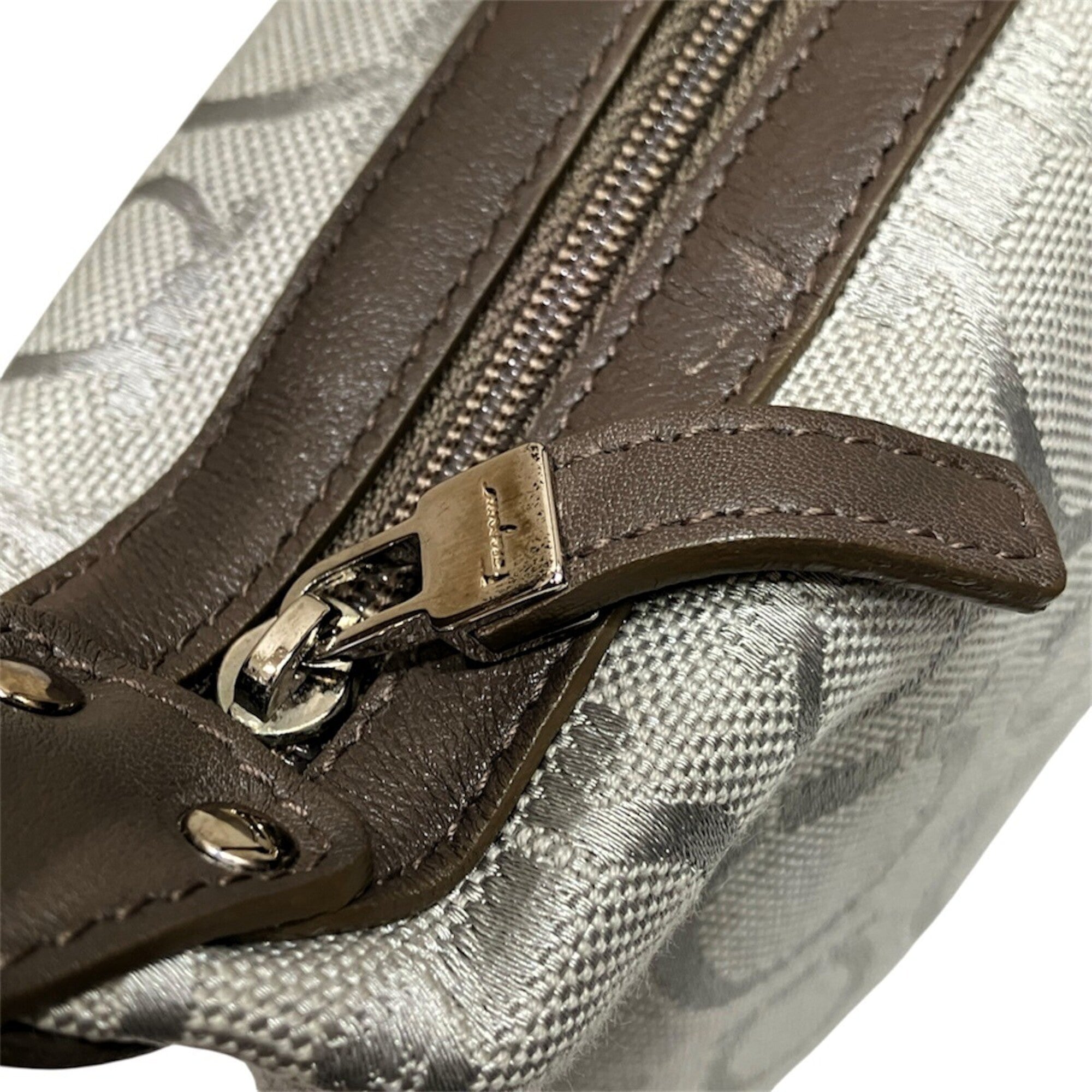Salvatore Ferragamo Gancini Silver Canvas Handbag (Pre-Owned)