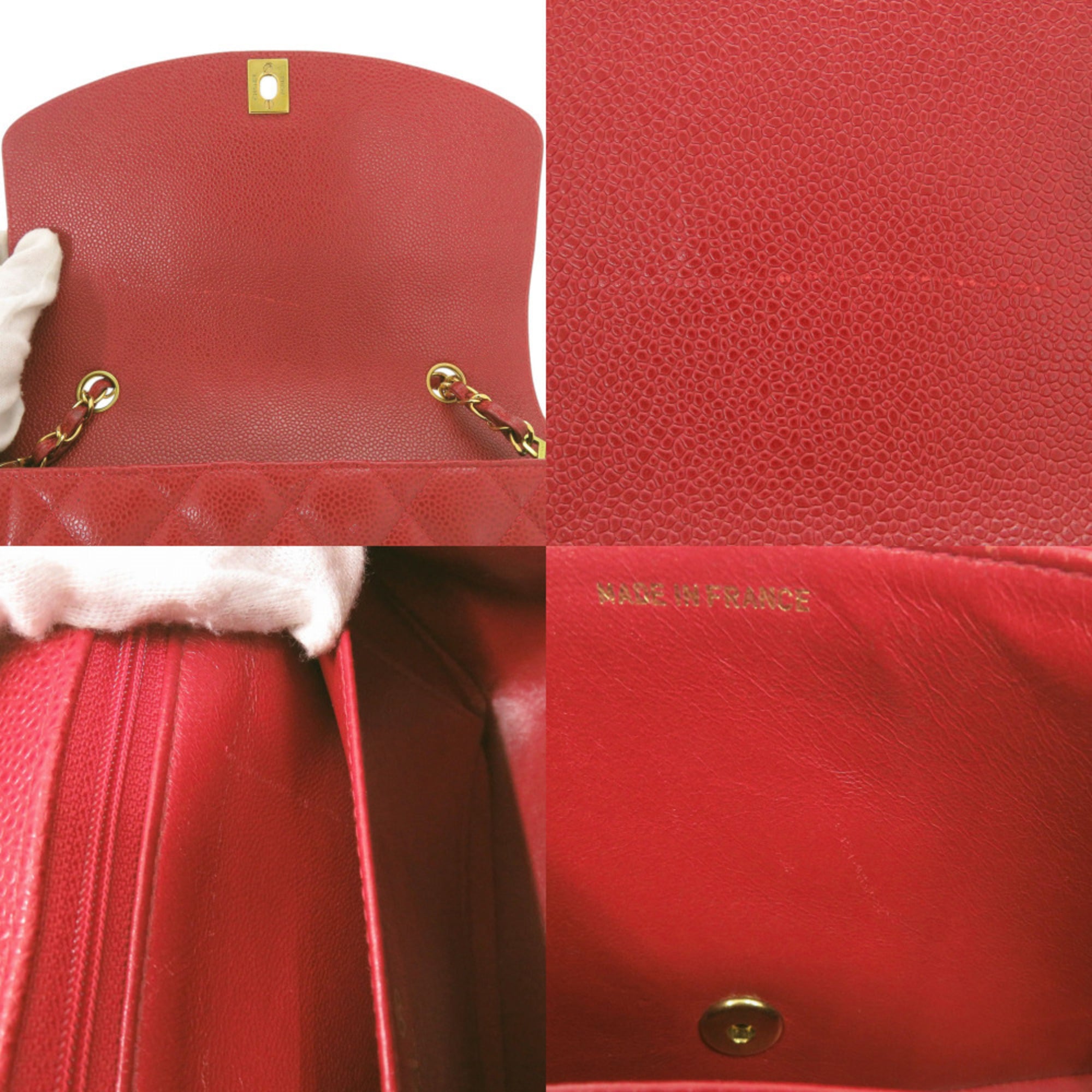 Chanel Red Color Grained Calfskin Shoulder Bag (Pre-Owned)