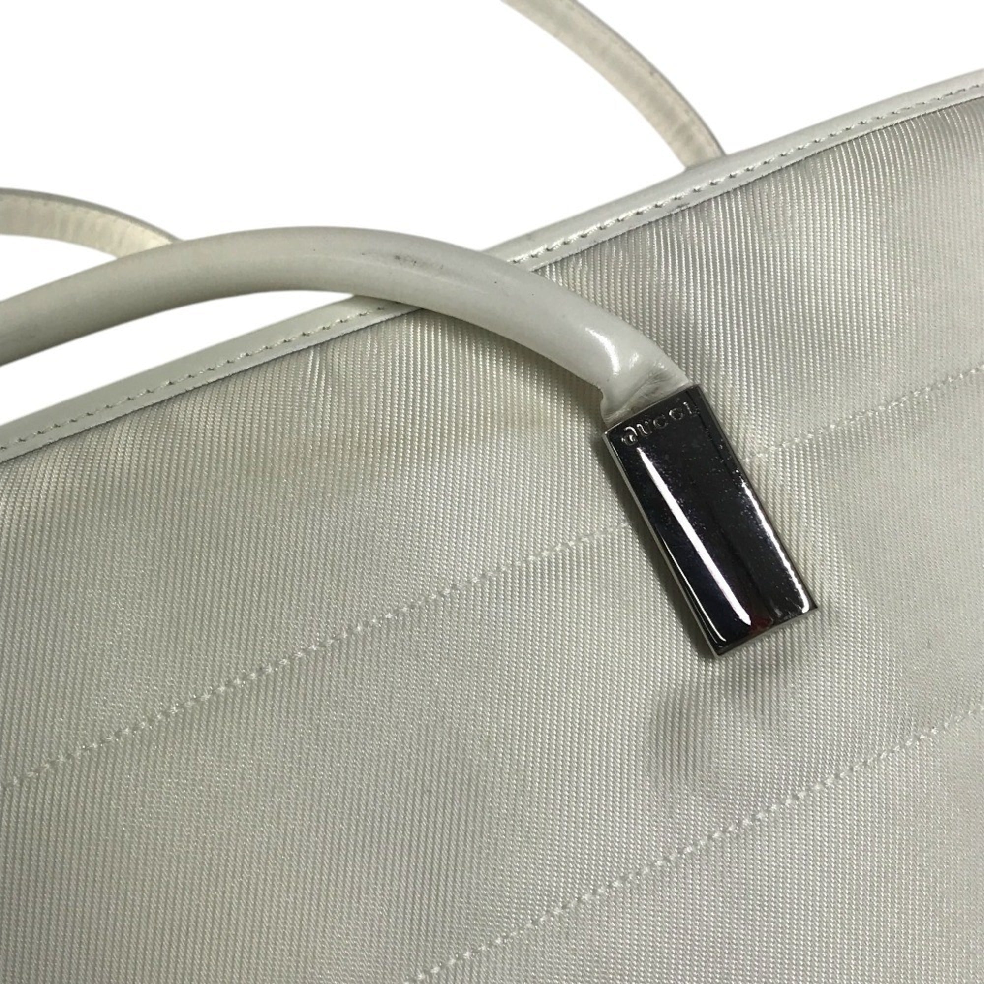 Gucci White Nylon Canvas Leather Boston Bag Shoulder Bag Tote Bag (Pre-Owned)