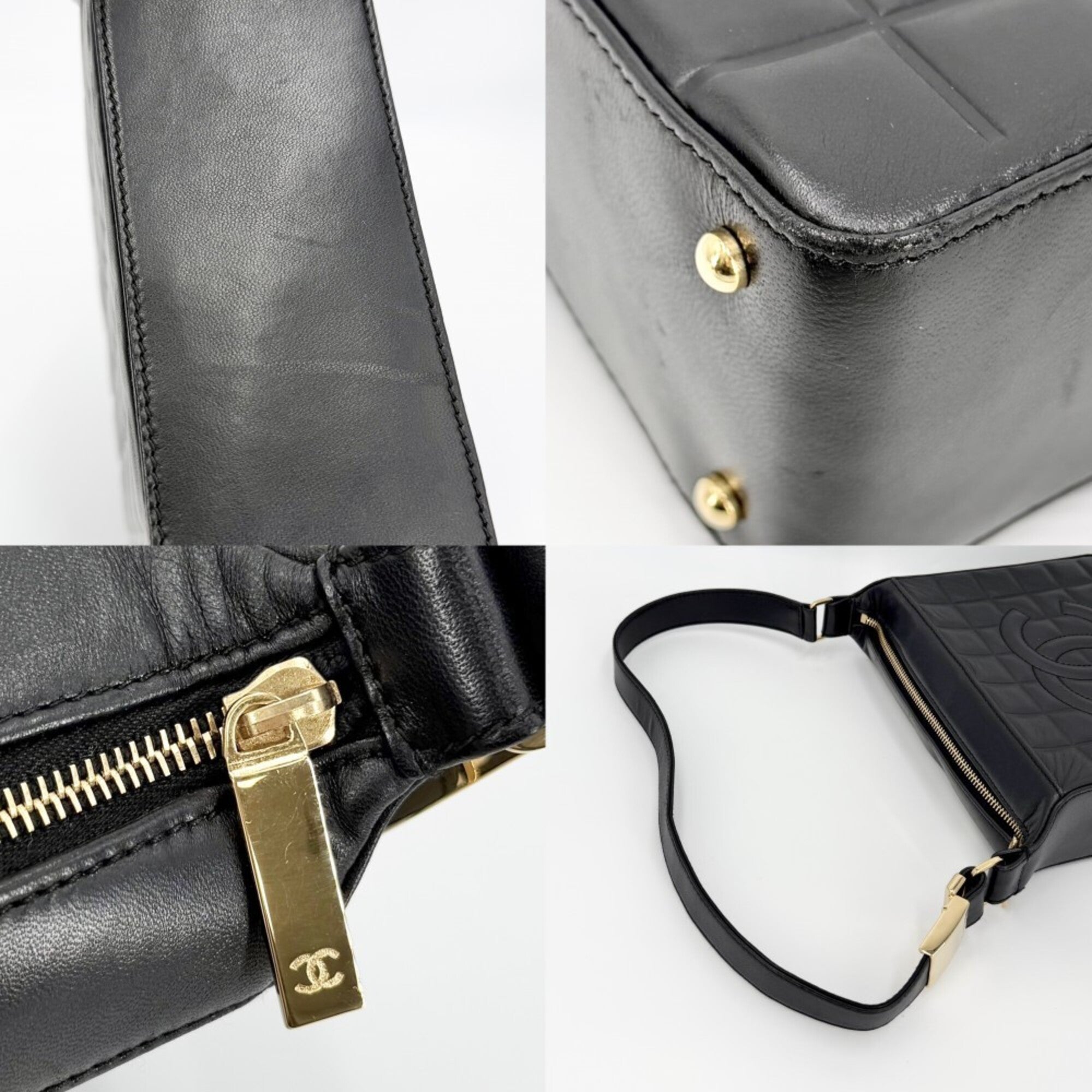 Chanel Black Leather Handbag Shoulder Bag (Pre-Owned)