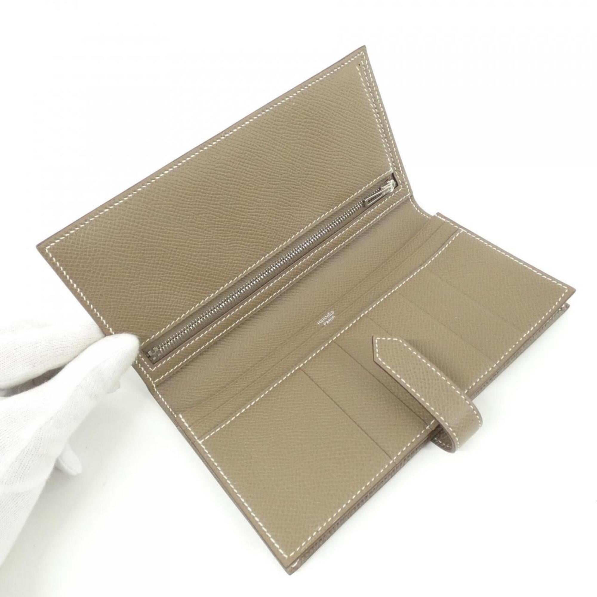 Hermes Bearn Etoupe Gray Epsom Leather Long Wallet (Bi-Fold) (Pre-Owned)