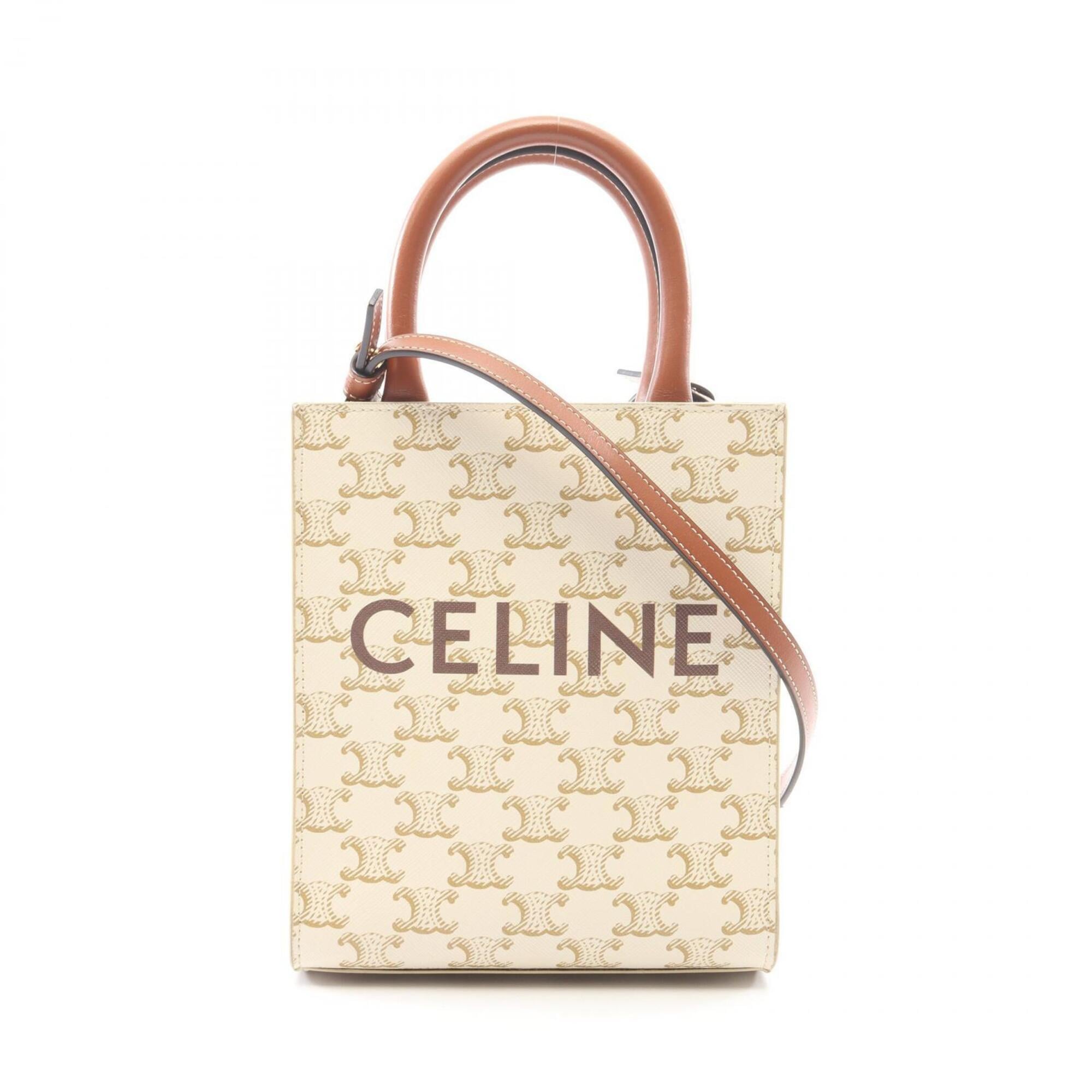 Celine Brown White Coated Canvas Leather Handbag (Pre-Owned)