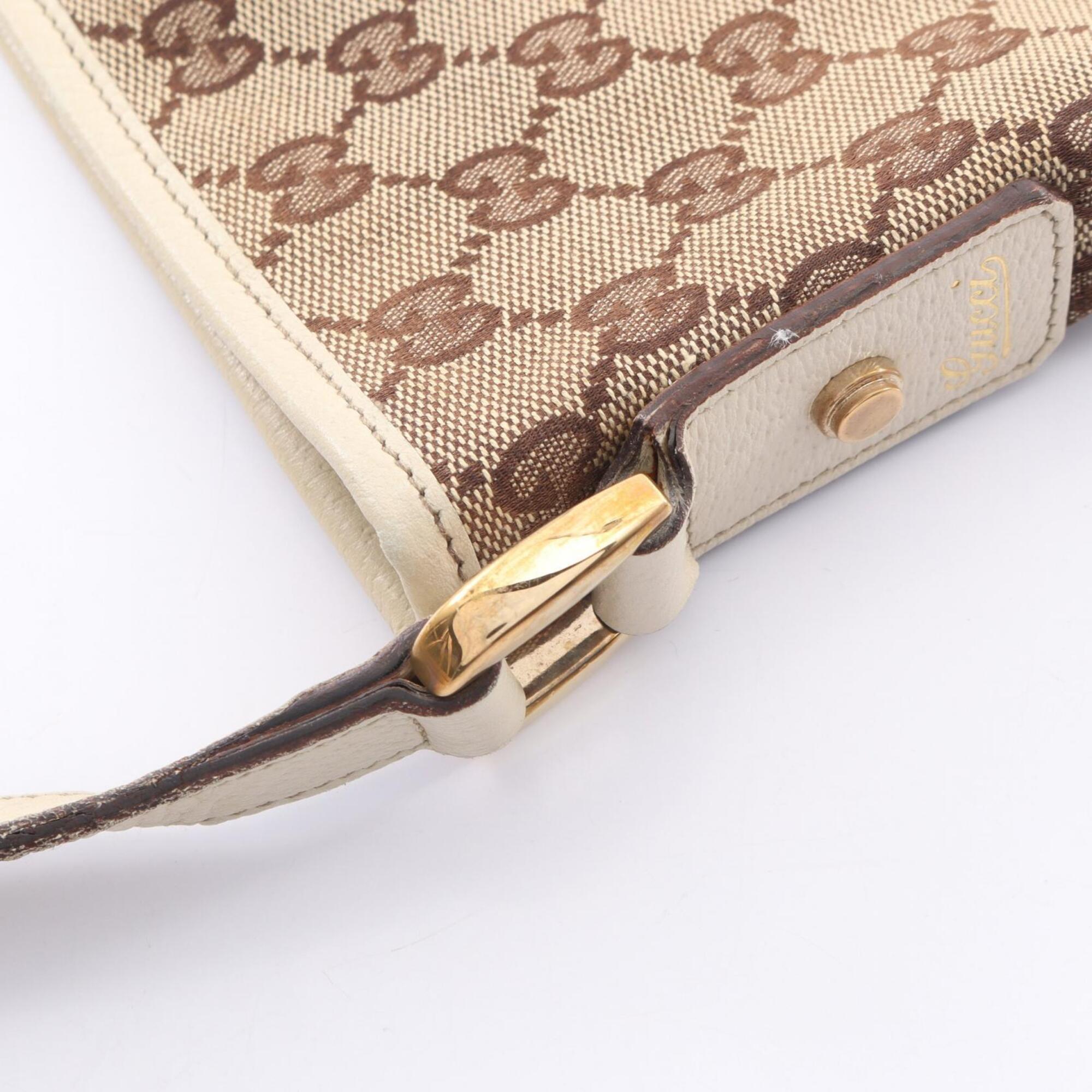 Gucci Beige Ivory Canvas Leather Shoulder Bag (Pre-Owned)