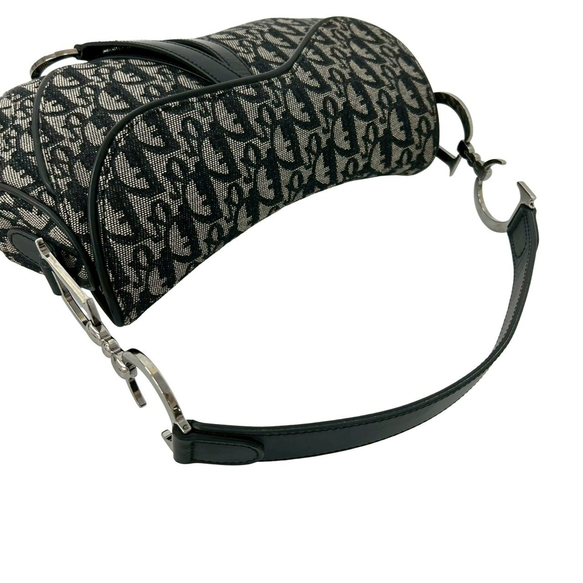 Christian Dior Black Canvas Leather Saddle Bag Shoulder Bag (Pre-Owned)