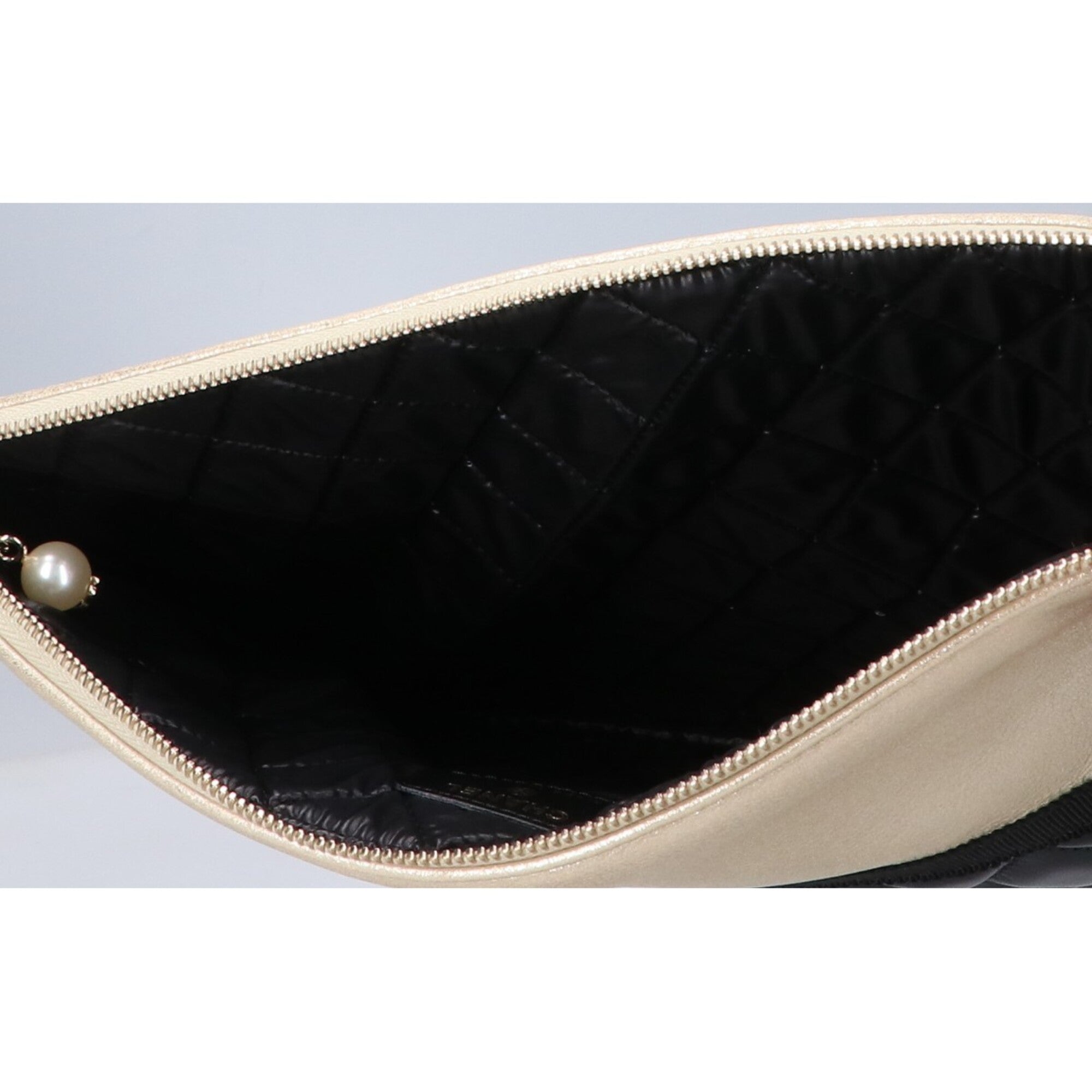 Chanel Black Champagne Gold Leather Clutch Bag (Pre-Owned)