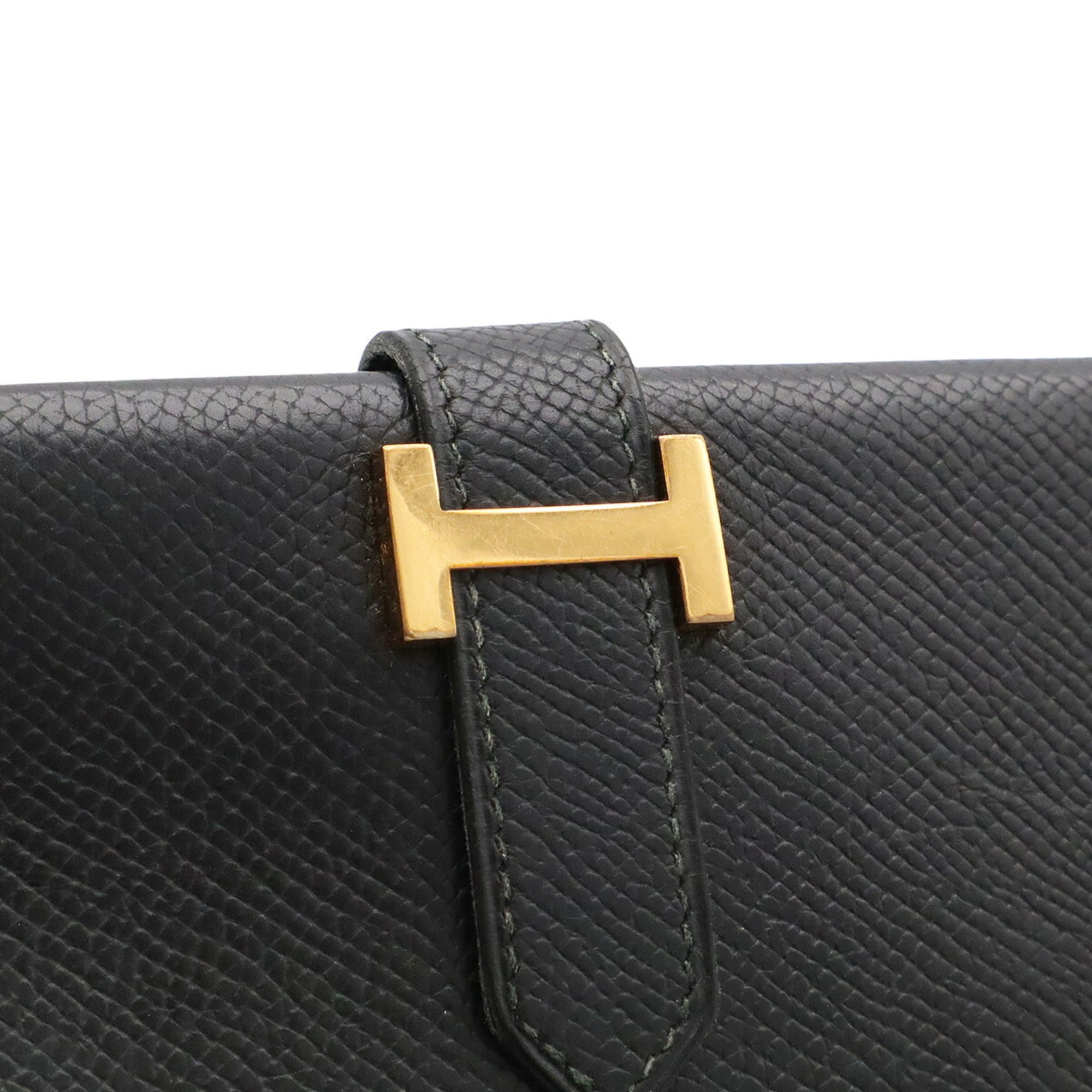Hermes Black Courchevel Leather Long Wallet (Bi-Fold) (Pre-Owned)