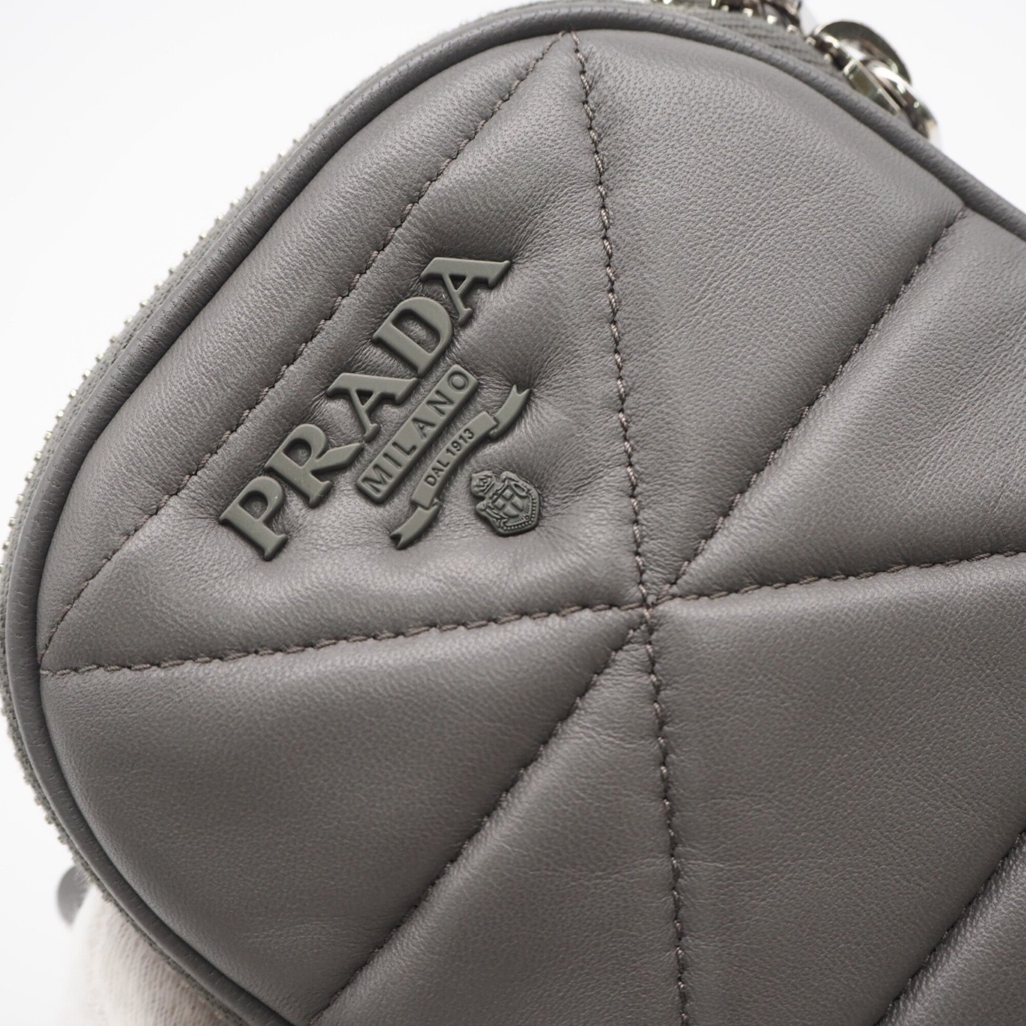 Prada Gray Leather Shoulder Bag (Pre-Owned)