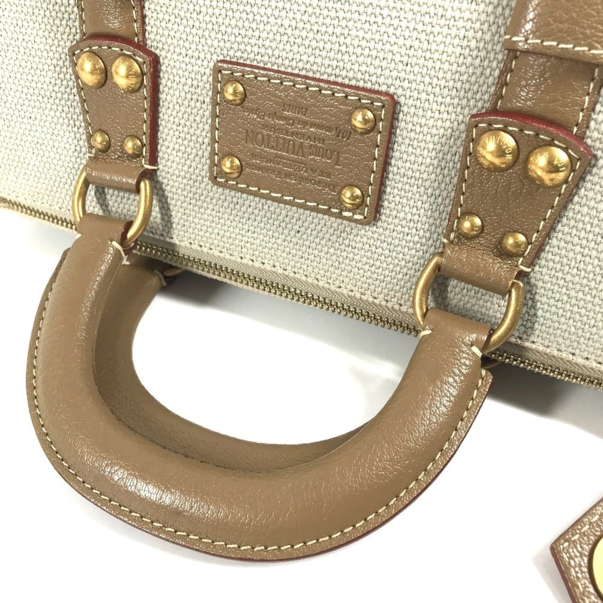 Louis Vuitton Beige Leather Canvas Handbag Tote Bag (Pre-Owned)