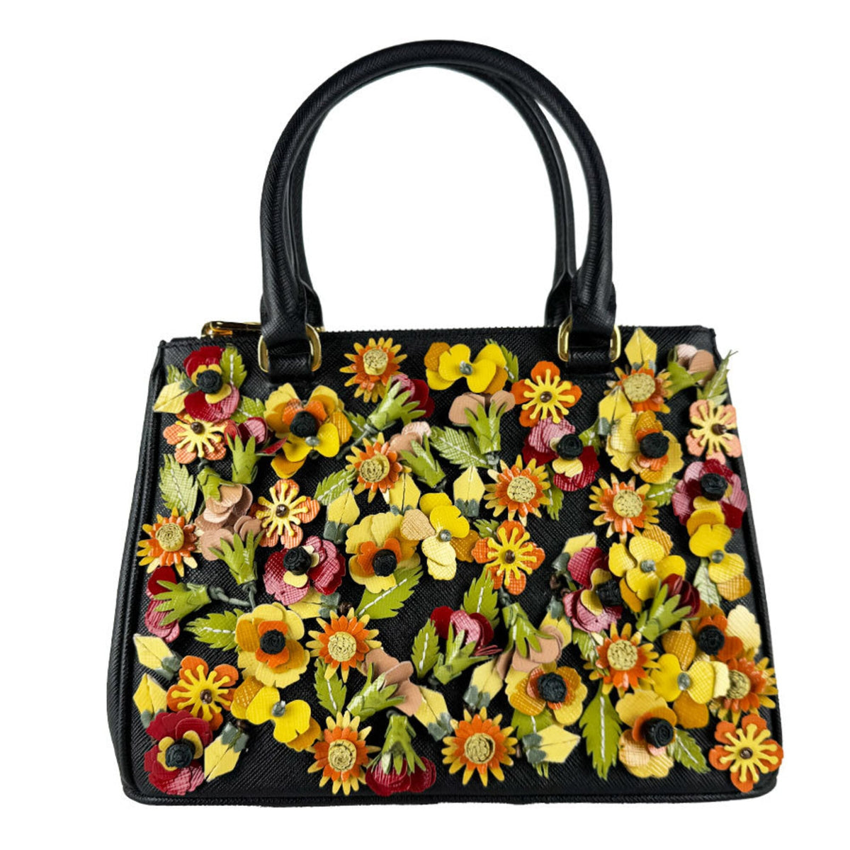 Prada Black Multi-Color Patent Leather Leather Handbag Shoulder Bag (Pre-Owned)