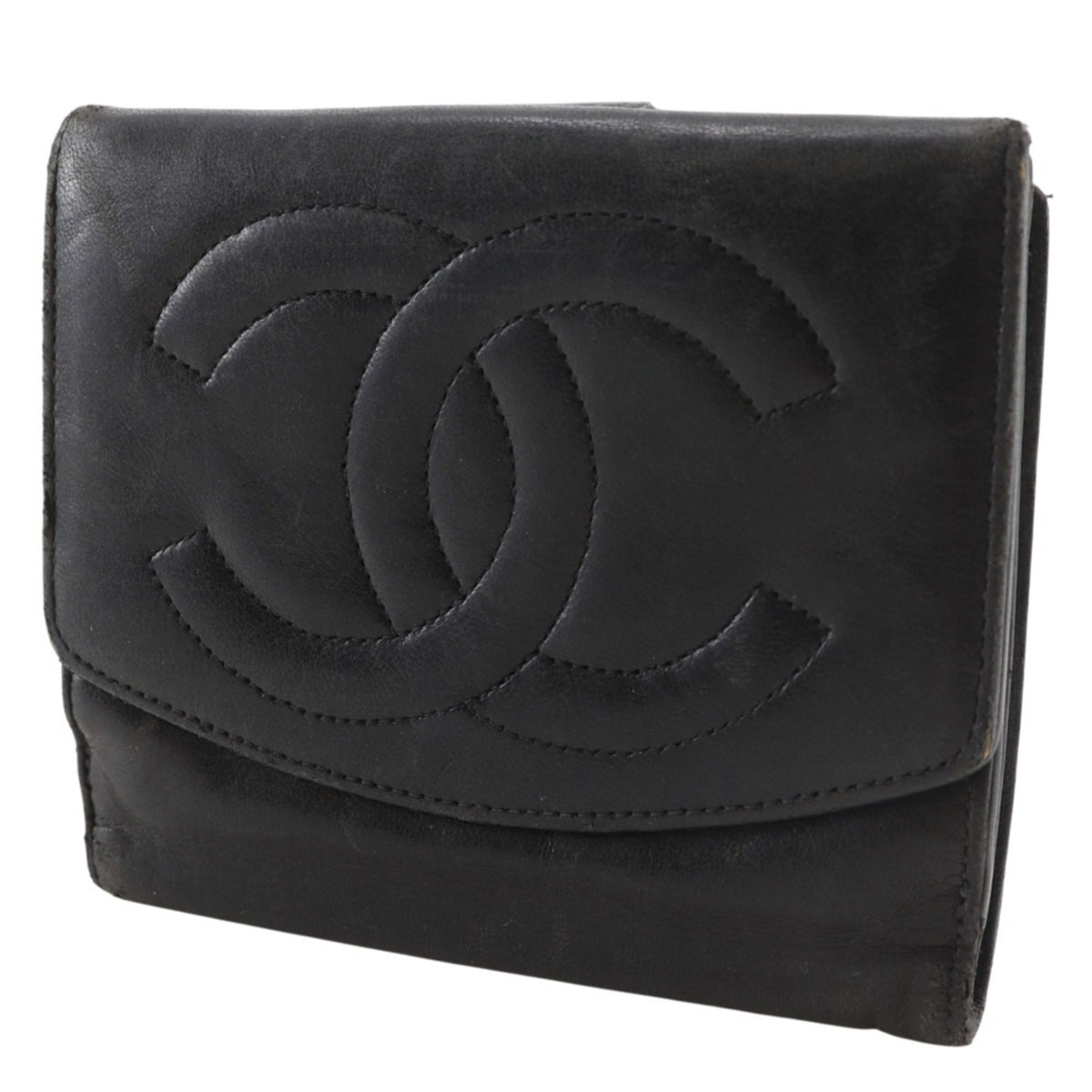 Chanel Black Leather Wallet (Bi-Fold) (Pre-Owned)