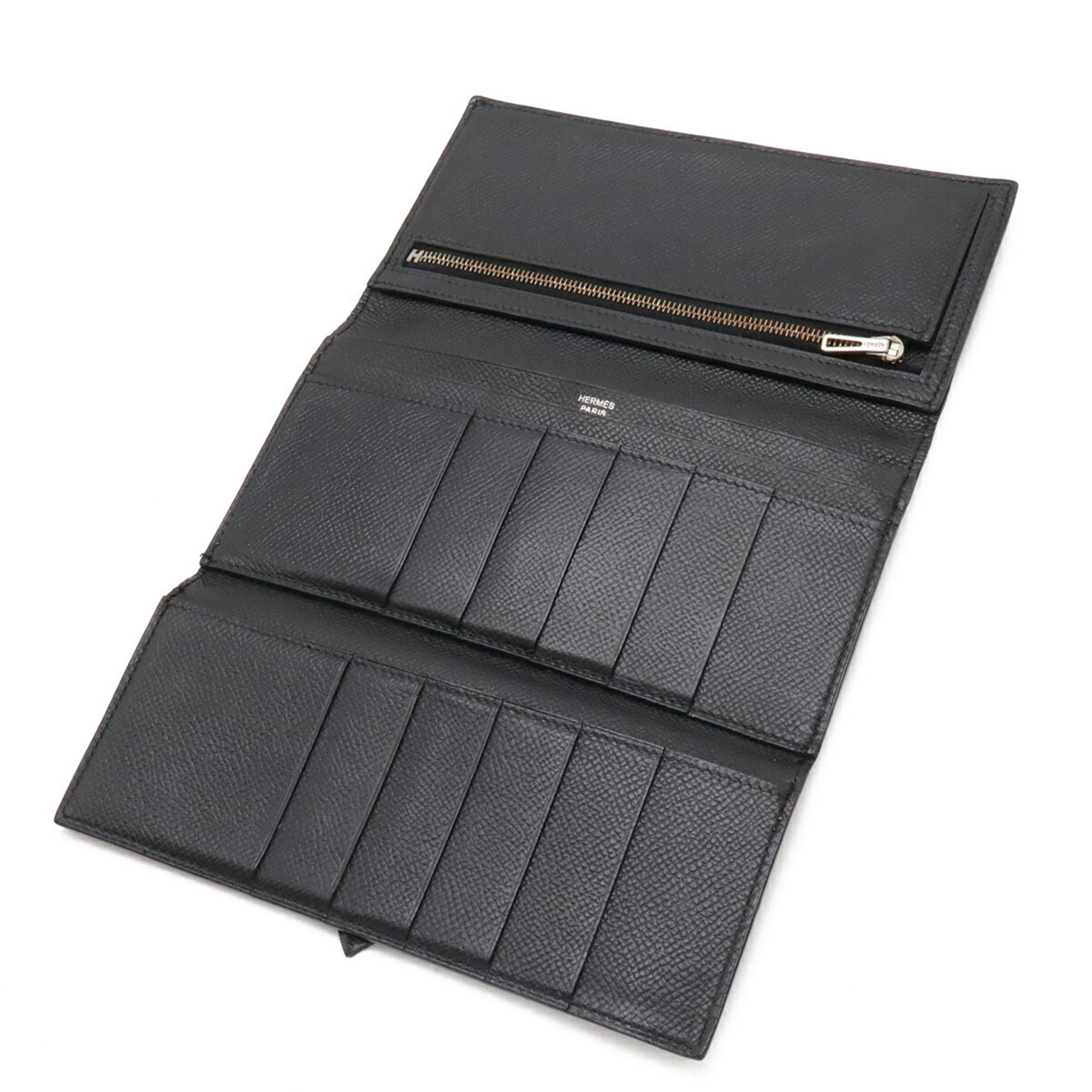 Hermes Black Courchevel Leather Long Wallet (Tri-Fold) (Pre-Owned)