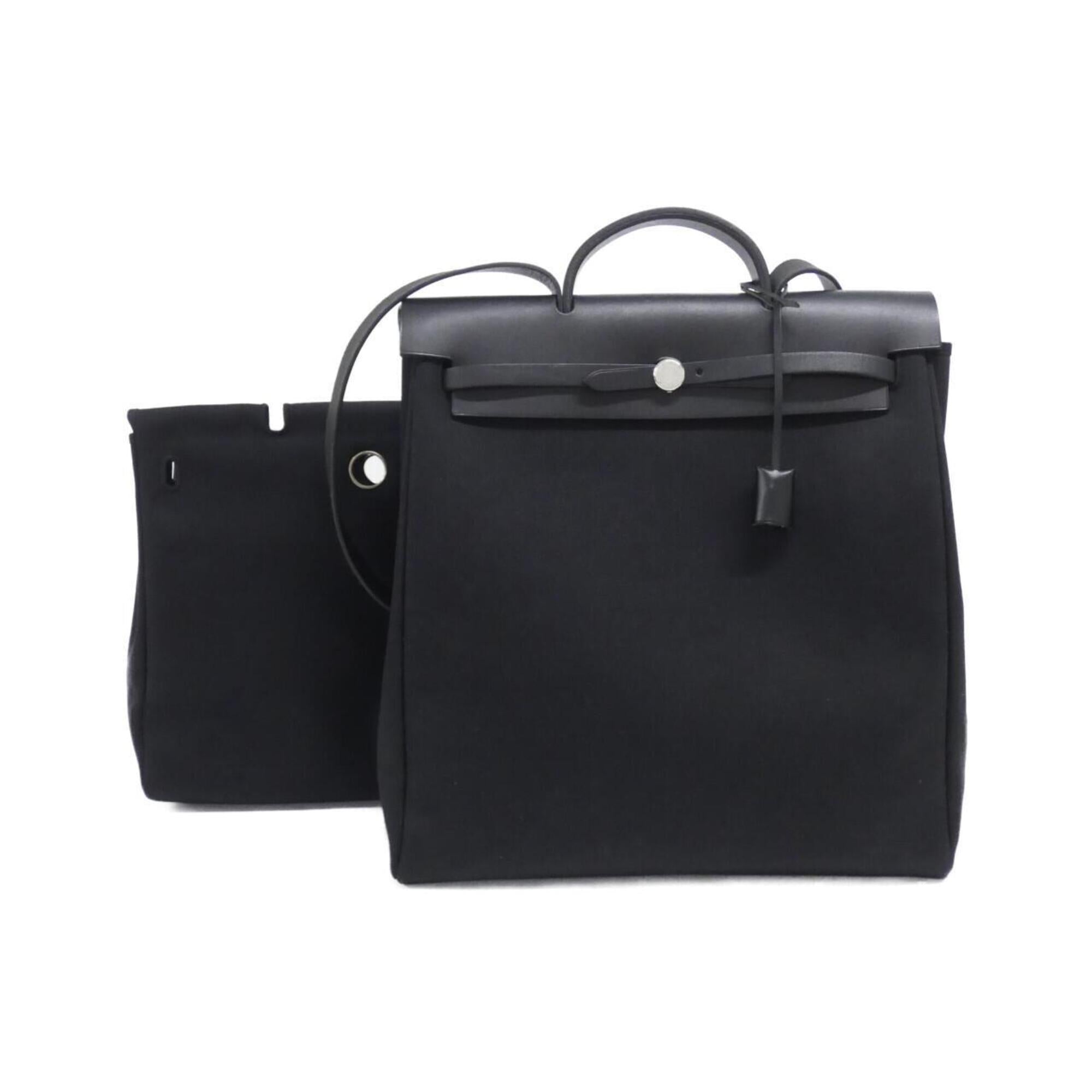 Hermes Her Bag Black Toile Officier Handbag (Pre-Owned)