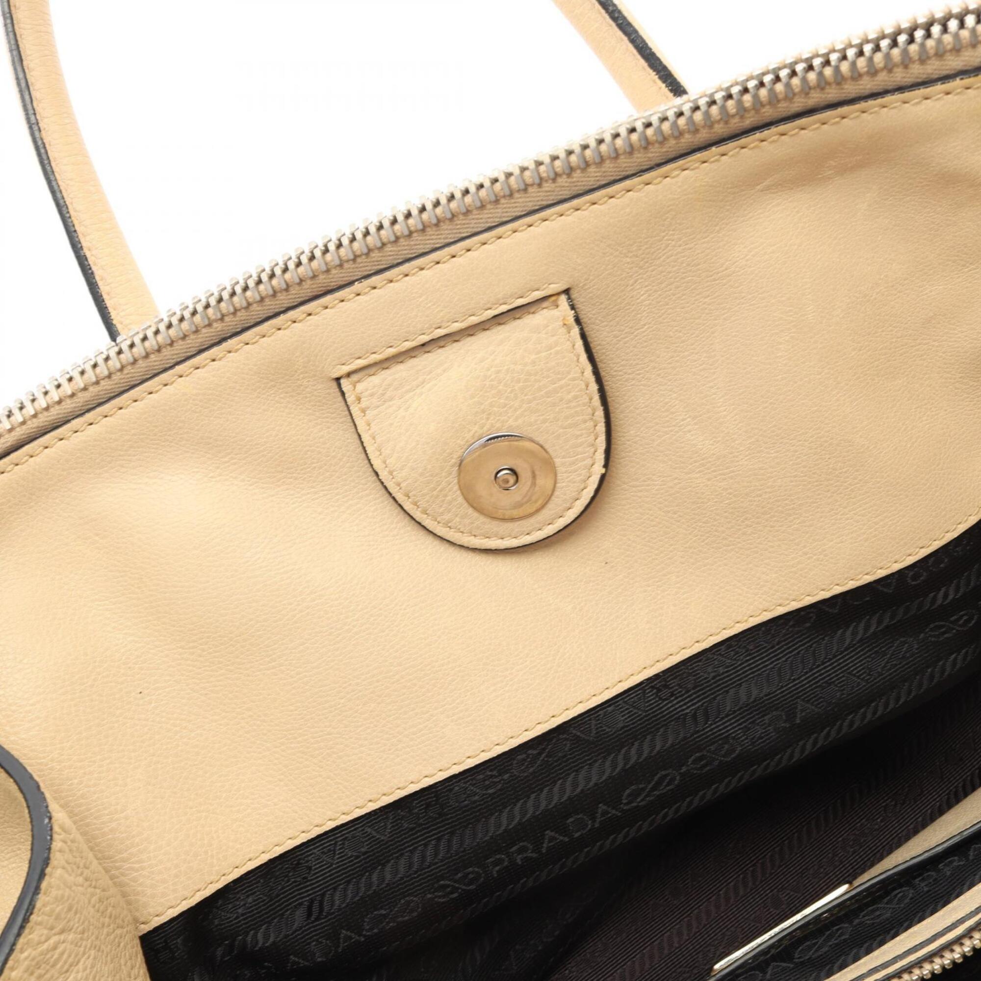 Prada Beige Leather Handbag Tote Bag (Pre-Owned)