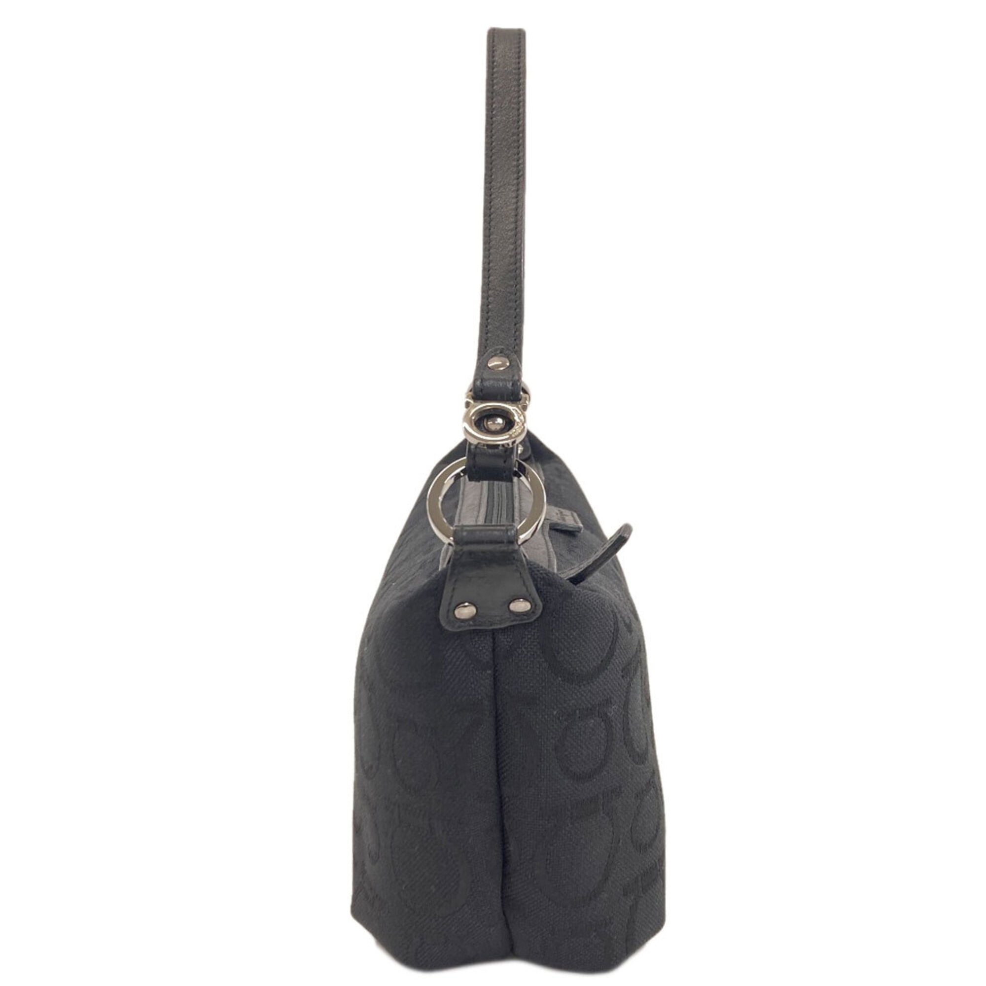 Salvatore Ferragamo Gancini Black Canvas Handbag (Pre-Owned)