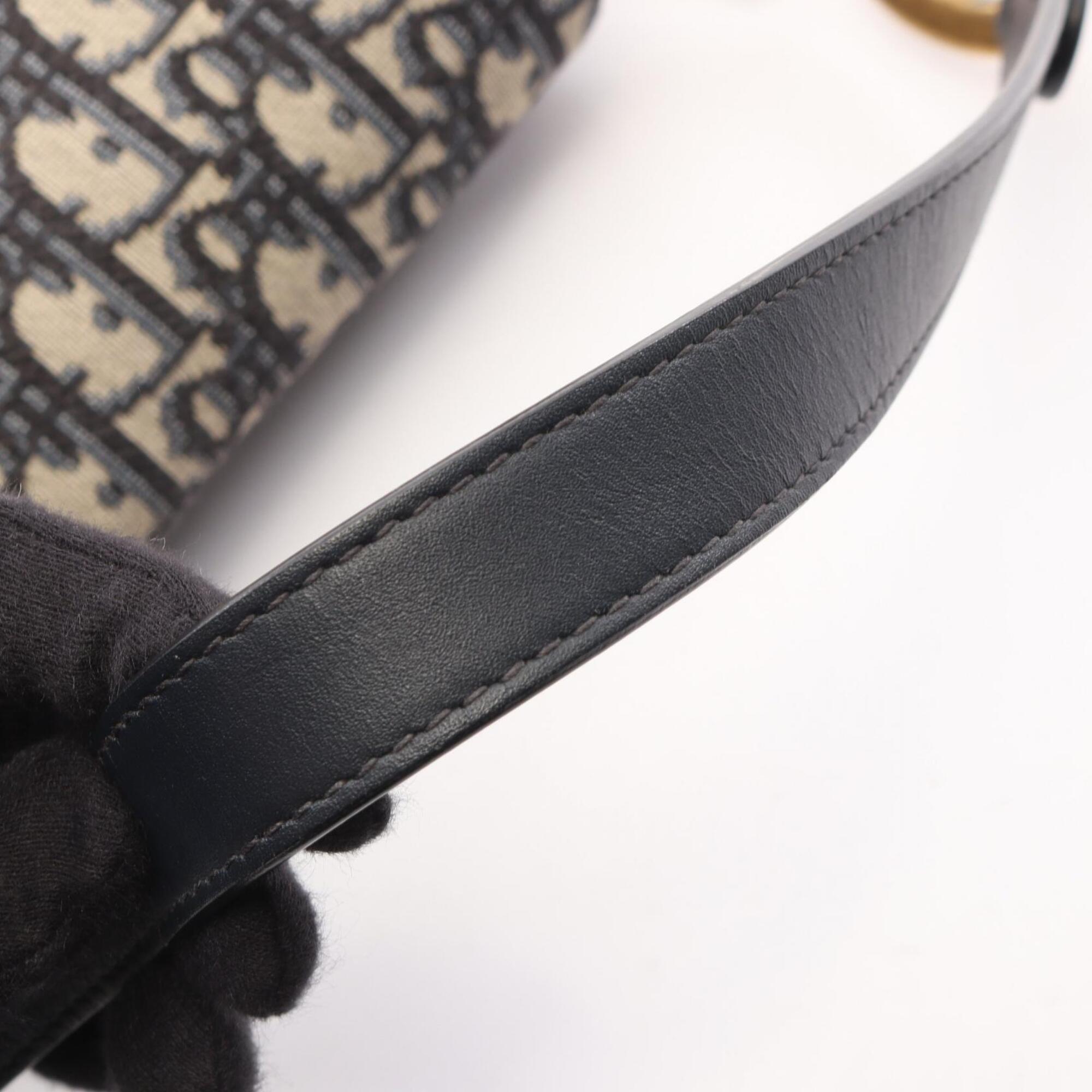 Christian Dior Navy Canvas Leather Handbag Saddle Bag (Pre-Owned)
