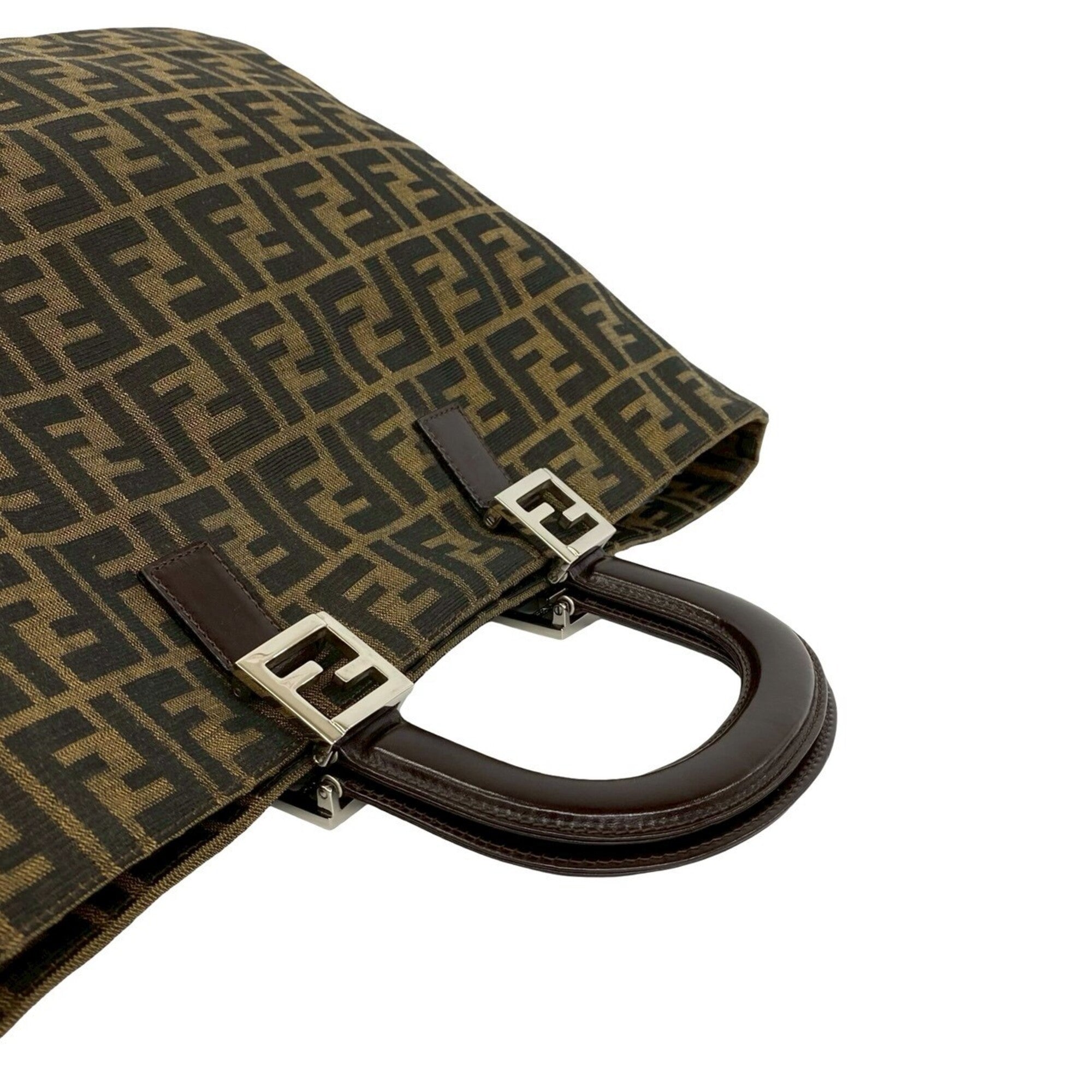 Fendi Black Brown Canvas Leather Handbag Tote Bag (Pre-Owned)