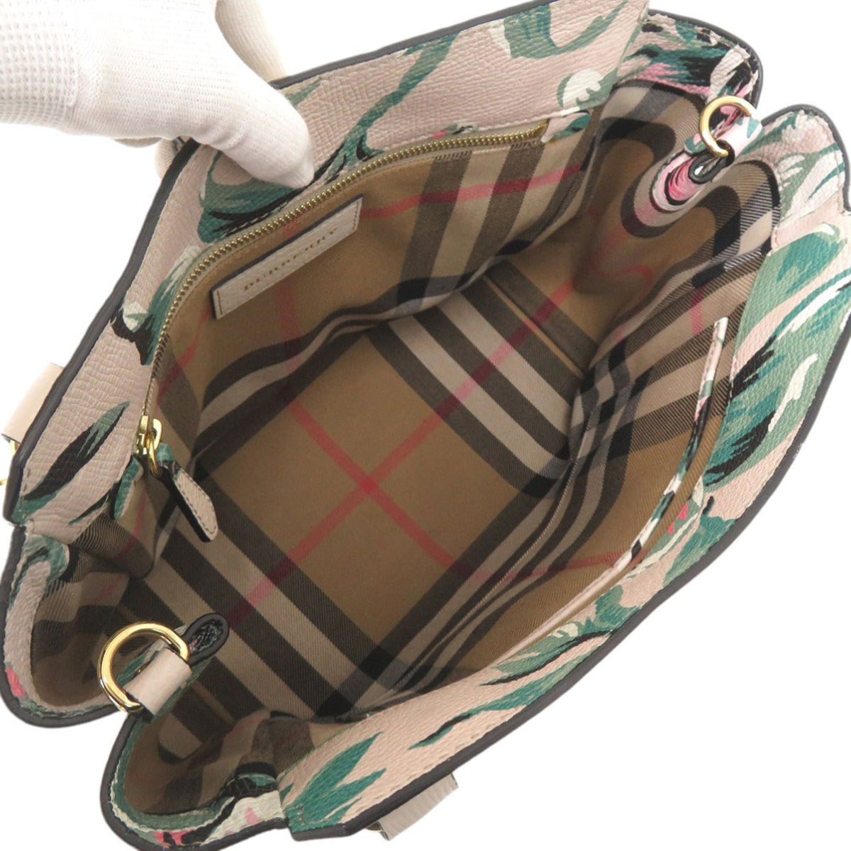 Burberry Beige Green Pink Leather Handbag Shoulder Bag (Pre-Owned)