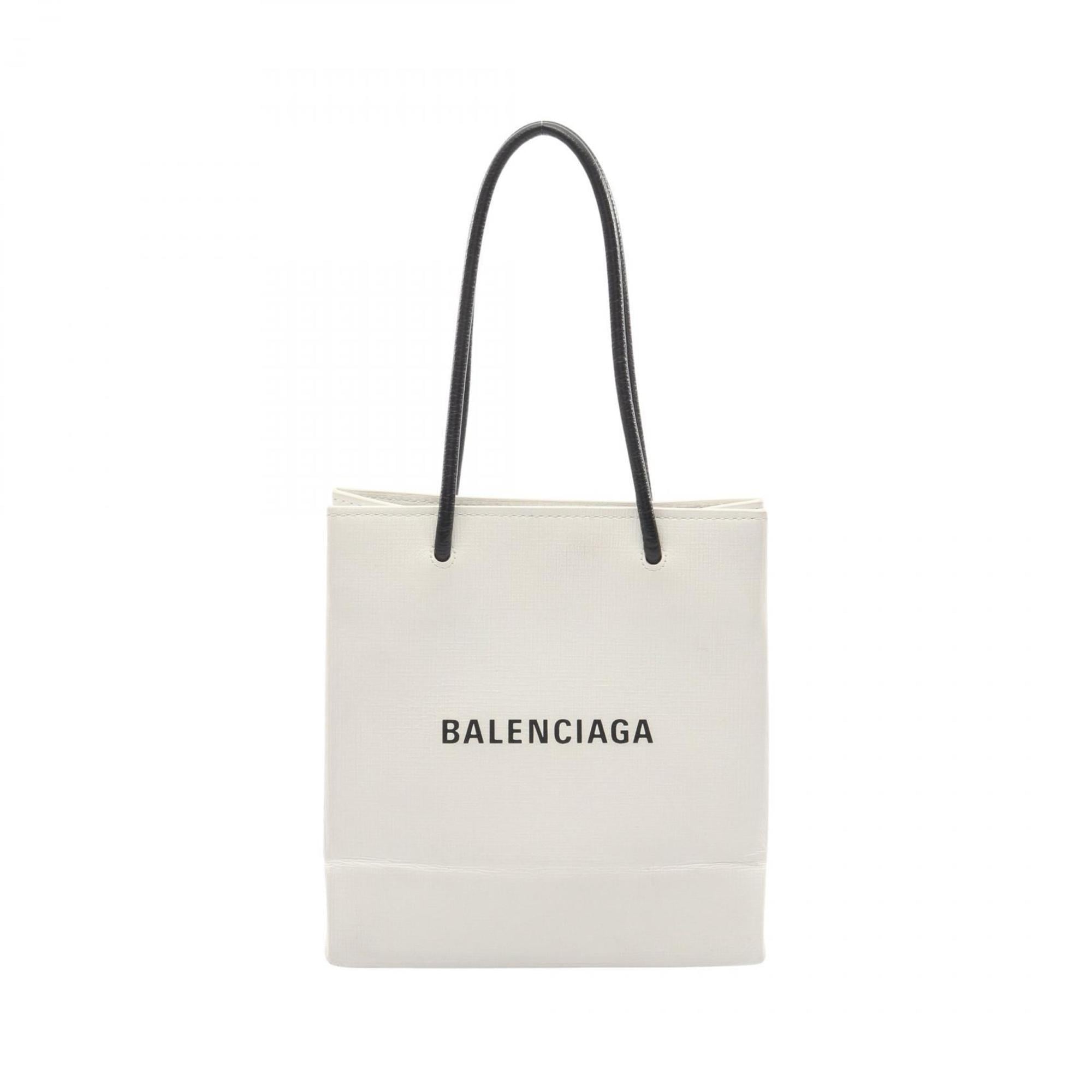 Balenciaga Black White Coated Canvas Leather Handbag (Pre-Owned)