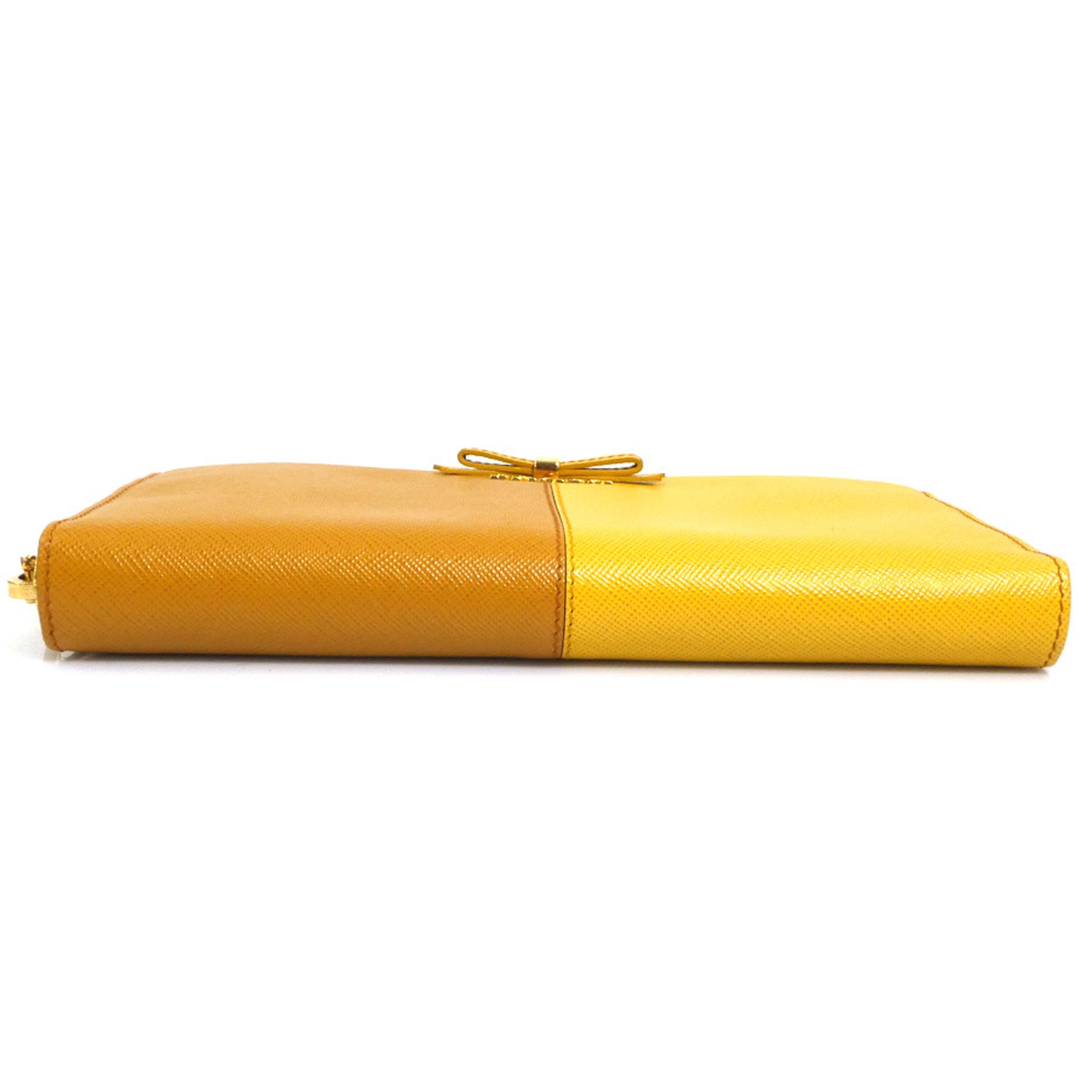 Prada Brown Yellow Leather Long Wallet (Bi-Fold) (Pre-Owned)