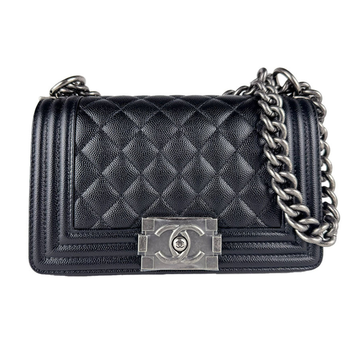 Chanel Black Grained Calfskin Leather Shoulder Bag (Pre-Owned)