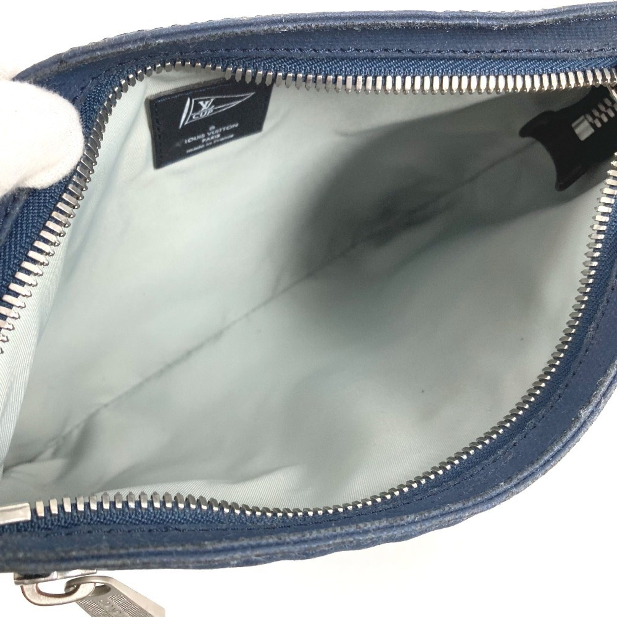 Louis Vuitton Navy Coated Canvas Leather Shoulder Bag (Pre-Owned)