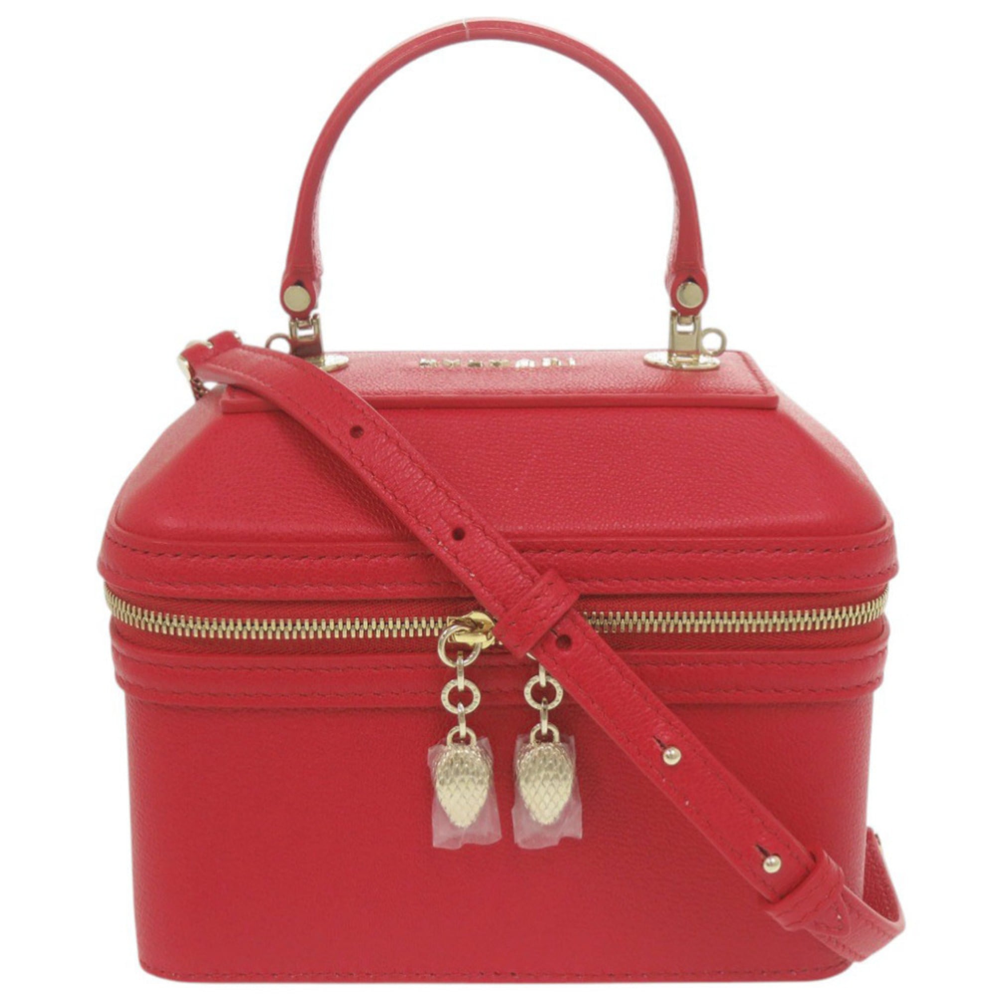 Bvlgari Red Color Leather Handbag Vanity Bag (Pre-Owned)
