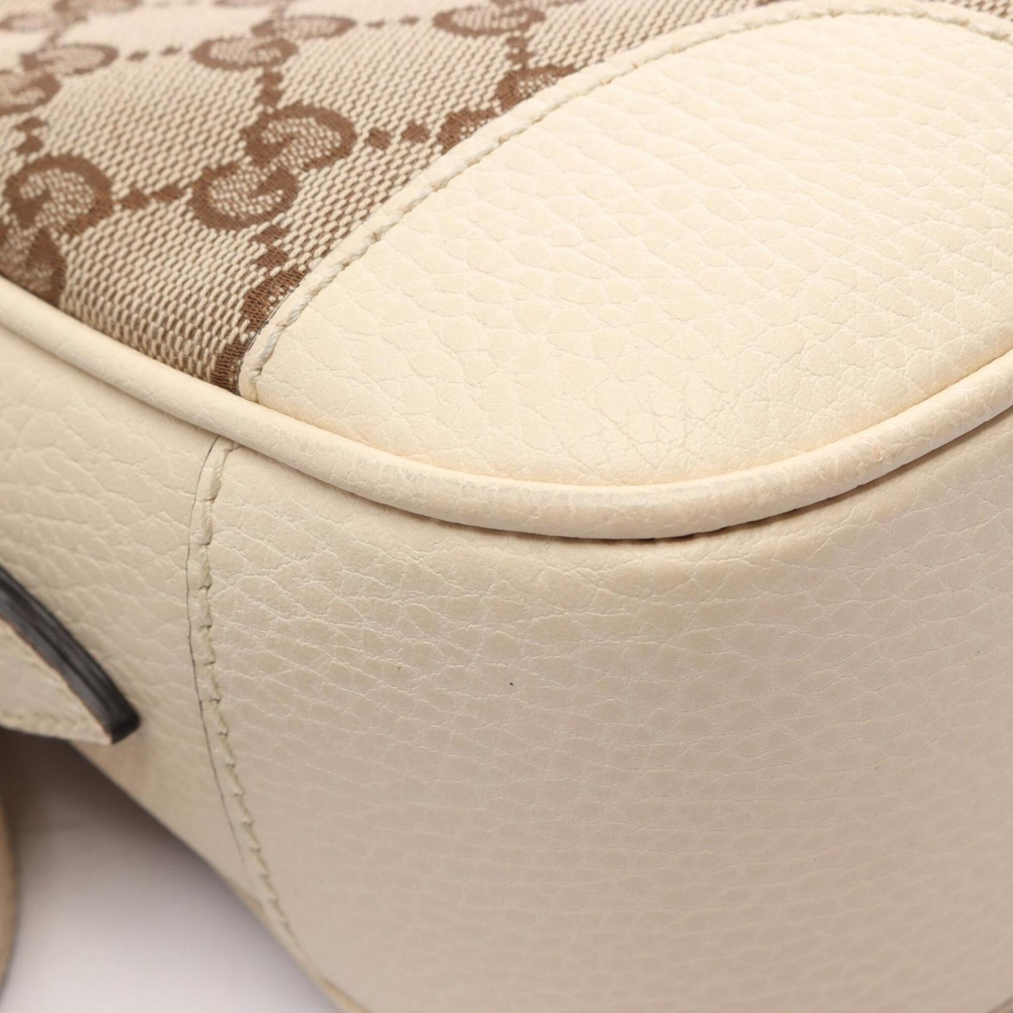 Gucci Beige Ivory Canvas Leather Handbag Shoulder Bag (Pre-Owned)