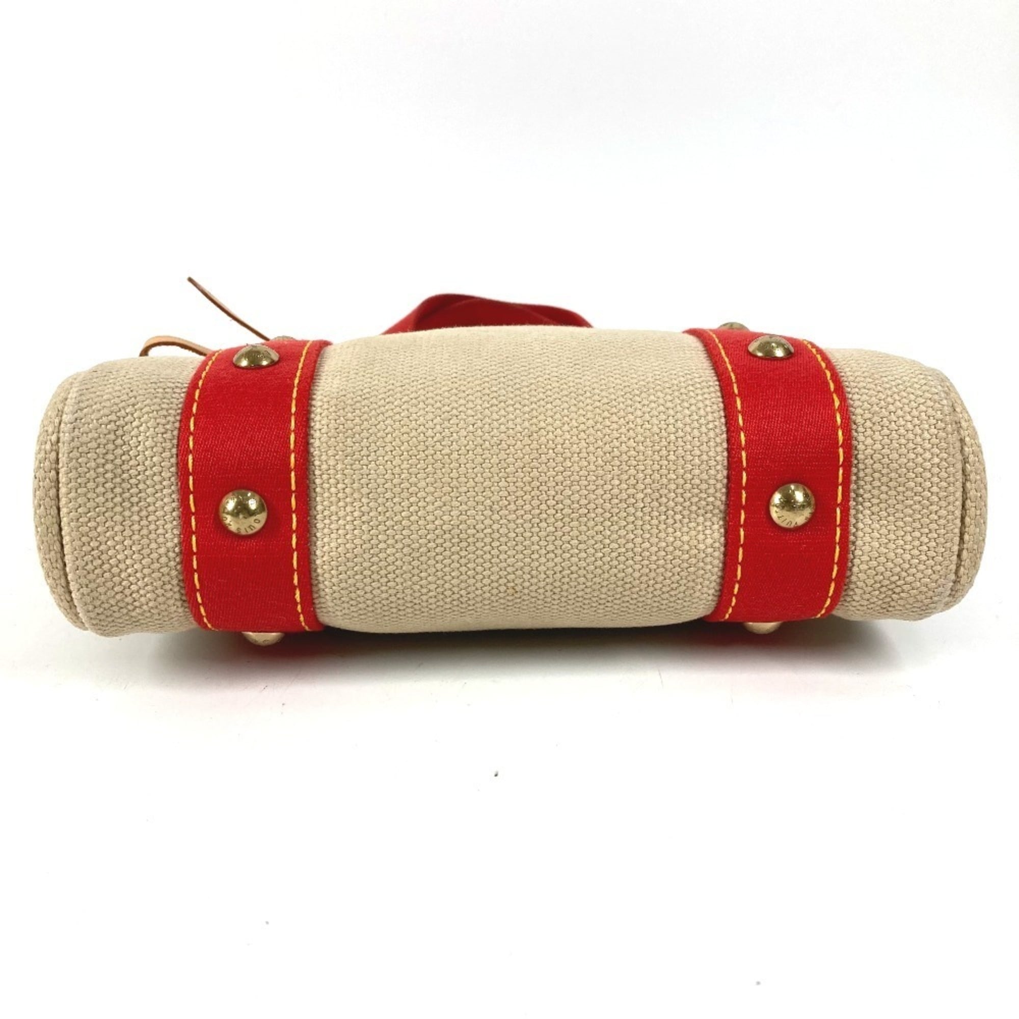 Louis Vuitton Beige Galle Red Color Cotton Handbag Tote Bag (Pre-Owned)