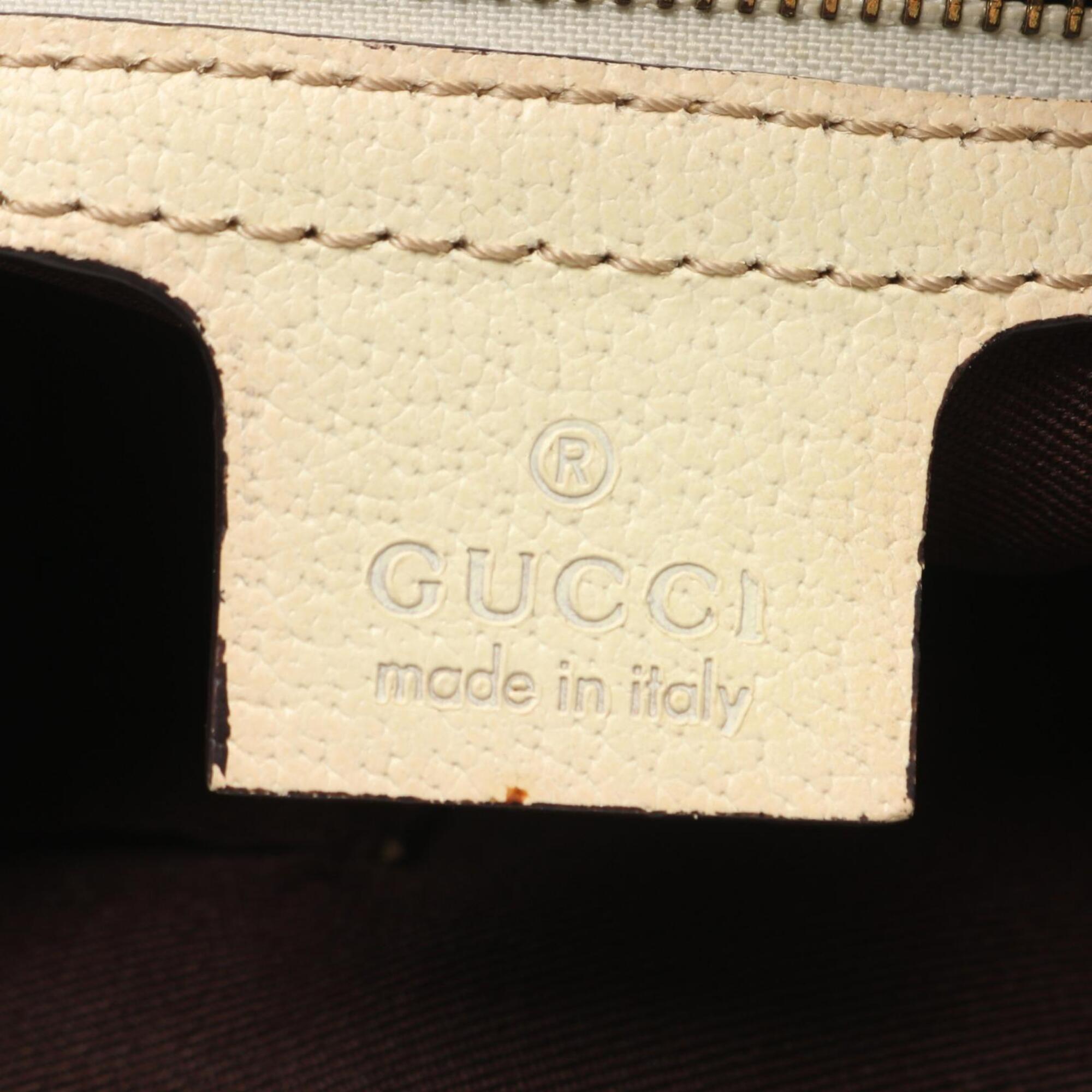 Gucci Beige White Canvas Leather Handbag Tote Bag (Pre-Owned)