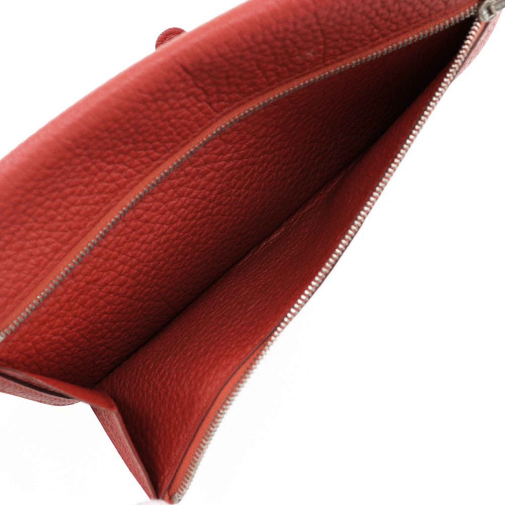 Hermes Dogon Red Color Togo Leather Long Wallet (Bi-Fold) (Pre-Owned)