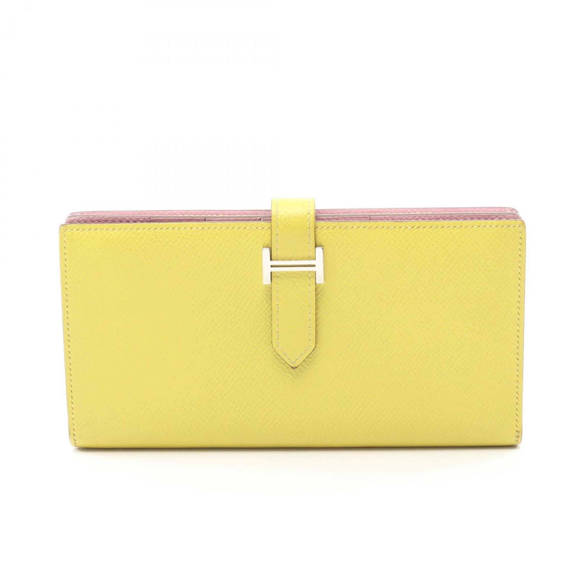 Hermes Lime Yellow Epsom Leather Leather Long Wallet (Bi-Fold) (Pre-Owned)