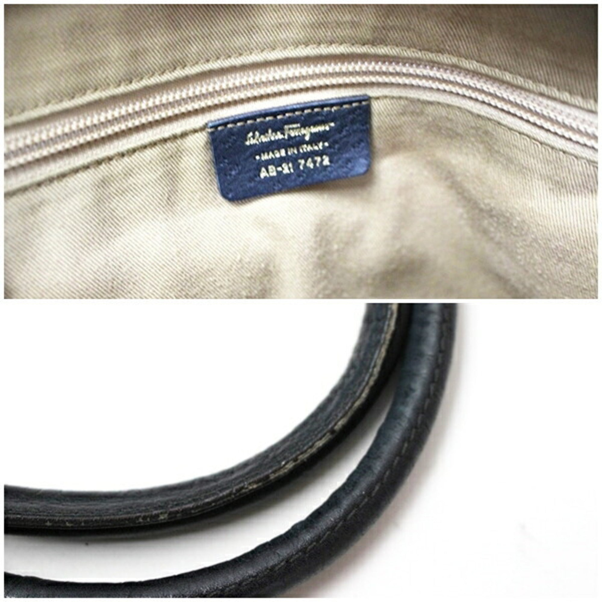 Salvatore Ferragamo Light Brown Navy Leather Tote Bag (Pre-Owned)