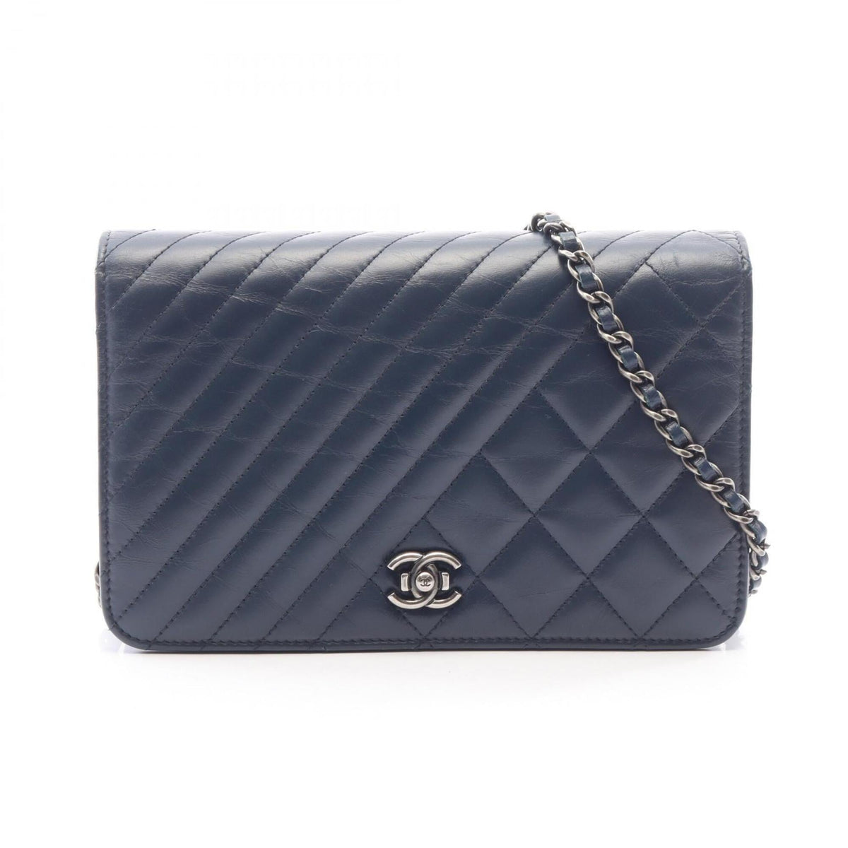 Chanel Navy Leather Handbag Shoulder Bag (Pre-Owned)