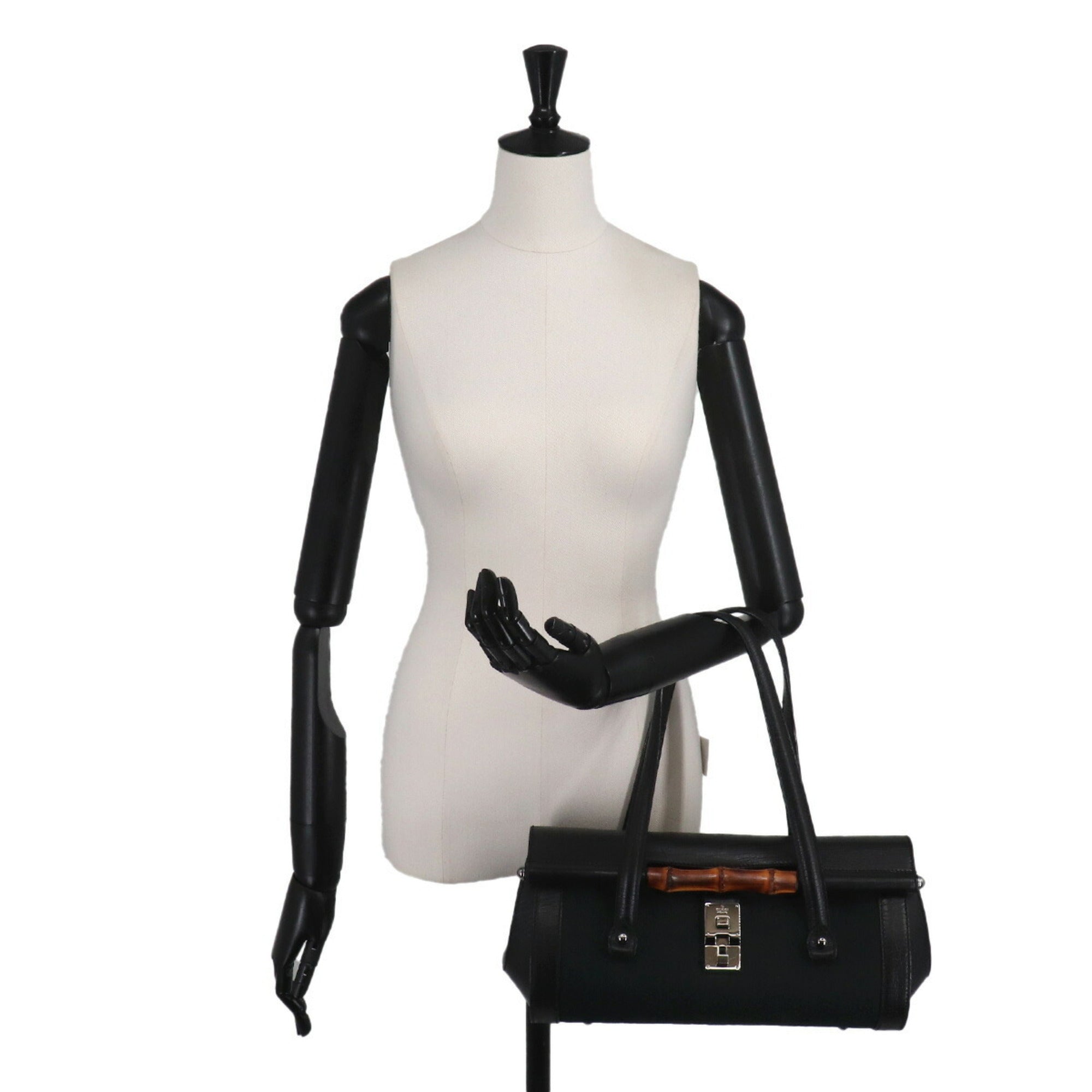 Gucci Black Gg Canvas Leather Handbag (Pre-Owned)