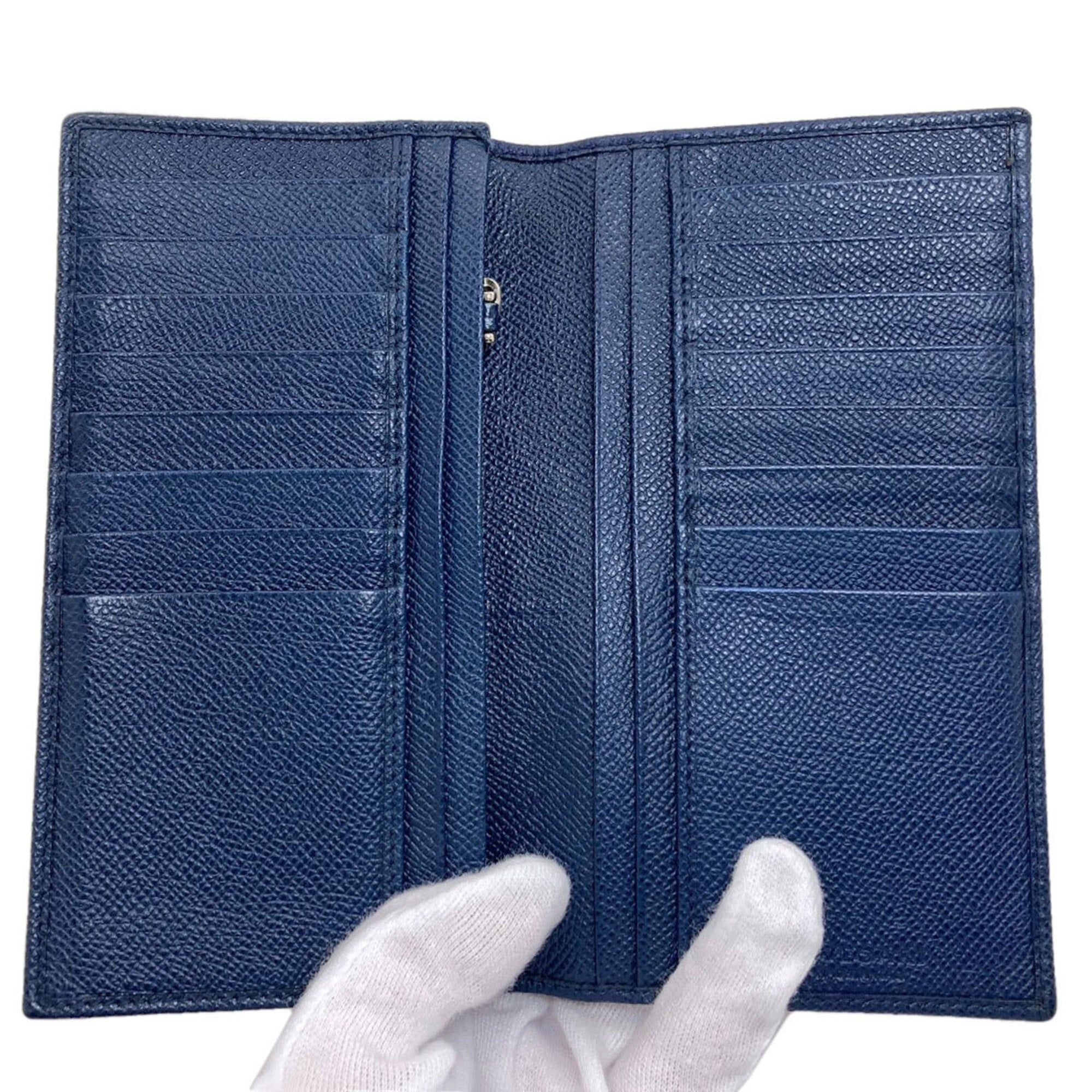 Bvlgari Bvlgari Bvlgari Navy Leather Long Wallet (Bi-Fold) (Pre-Owned)