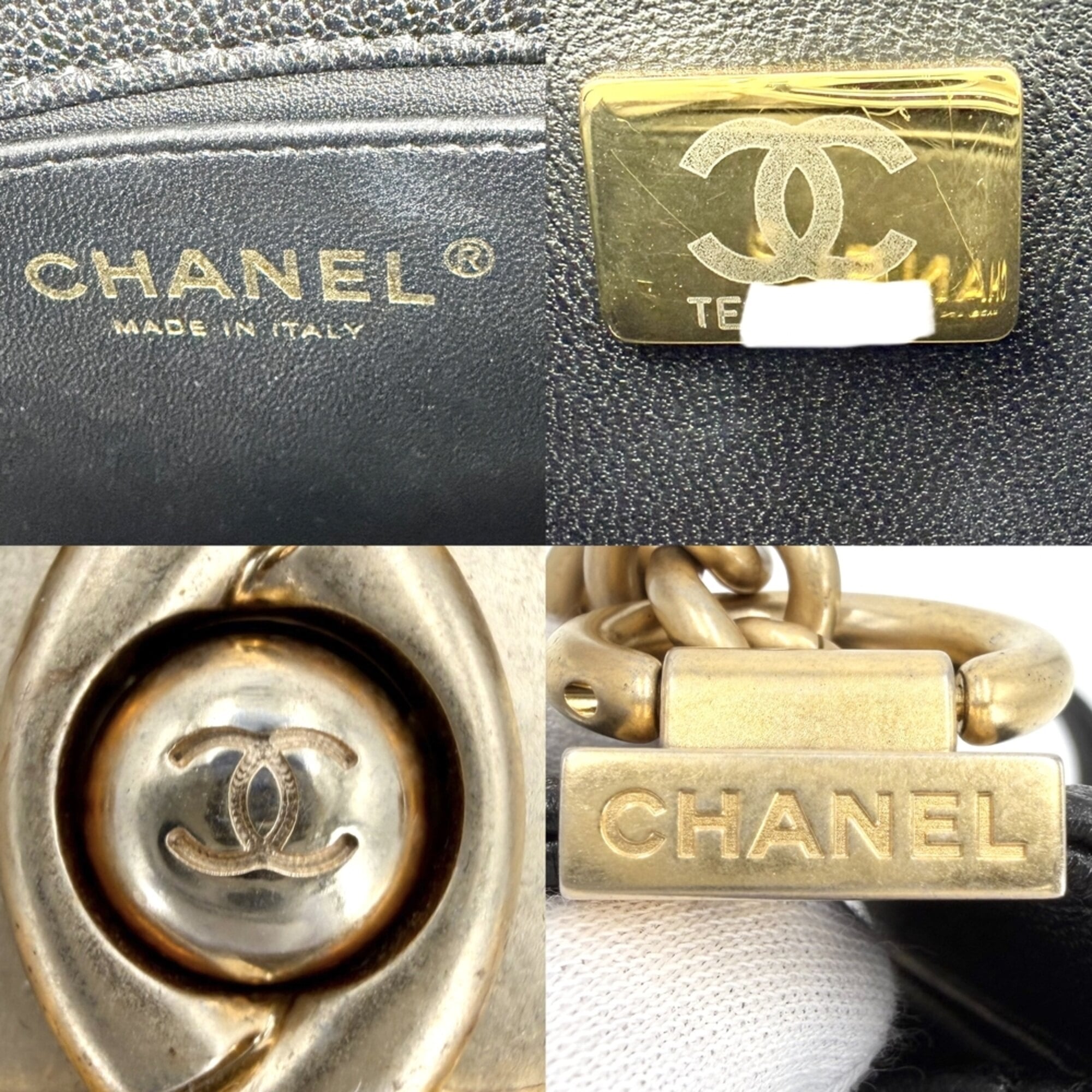 Chanel Black White Grained Calfskin Pochette Shoulder Bag (Pre-Owned)