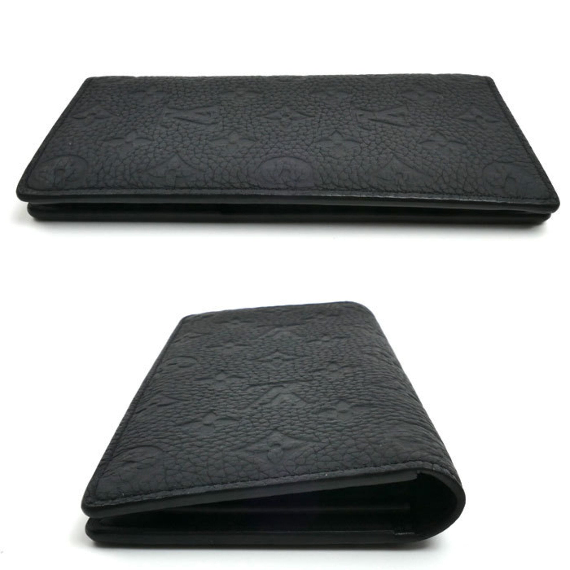 Louis Vuitton Noir Leather Long Wallet (Bi-Fold) (Pre-Owned)
