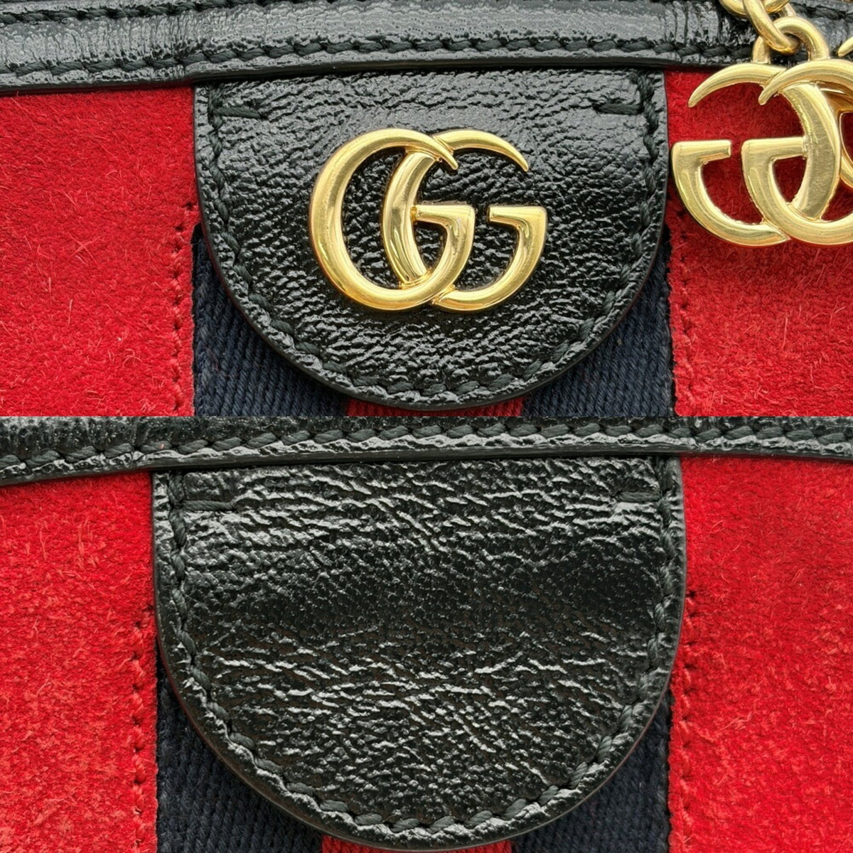 Gucci Black Red Color Suede Leather Shoulder Bag (Pre-Owned)