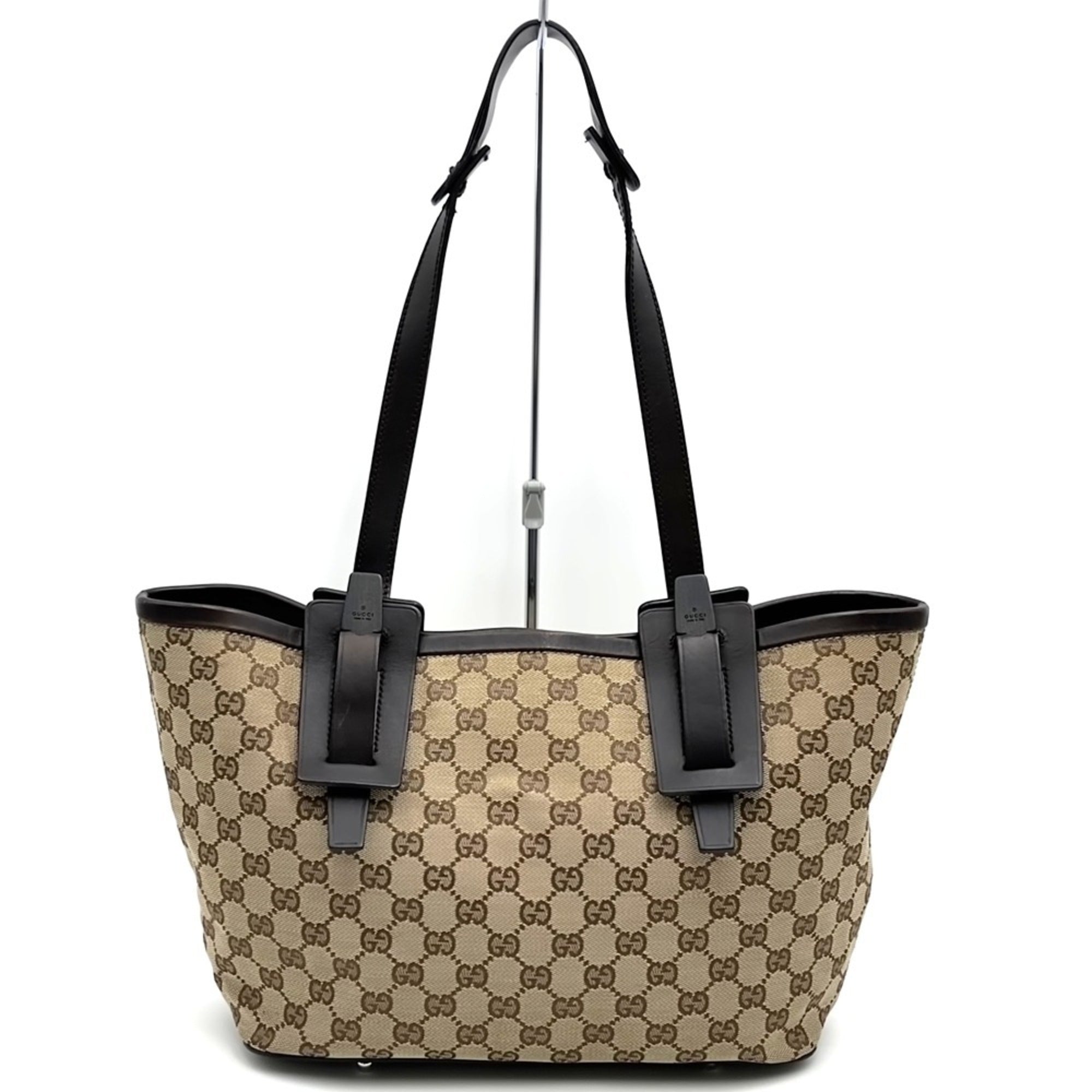 Gucci Gg Canvas Brown Gg Canvas Leather Tote Bag (Pre-Owned)
